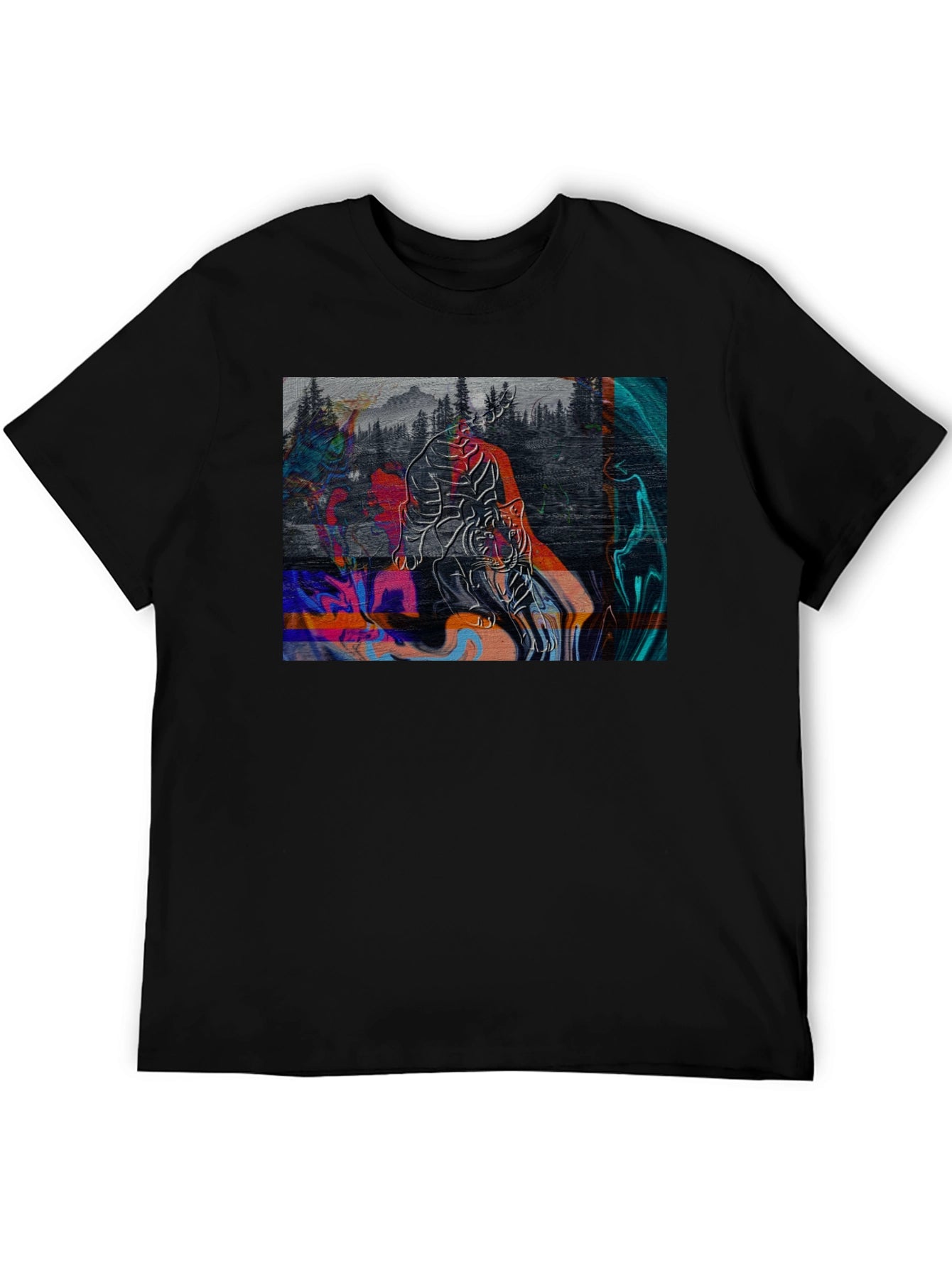 Abstract Tiger Graphic Black Tee