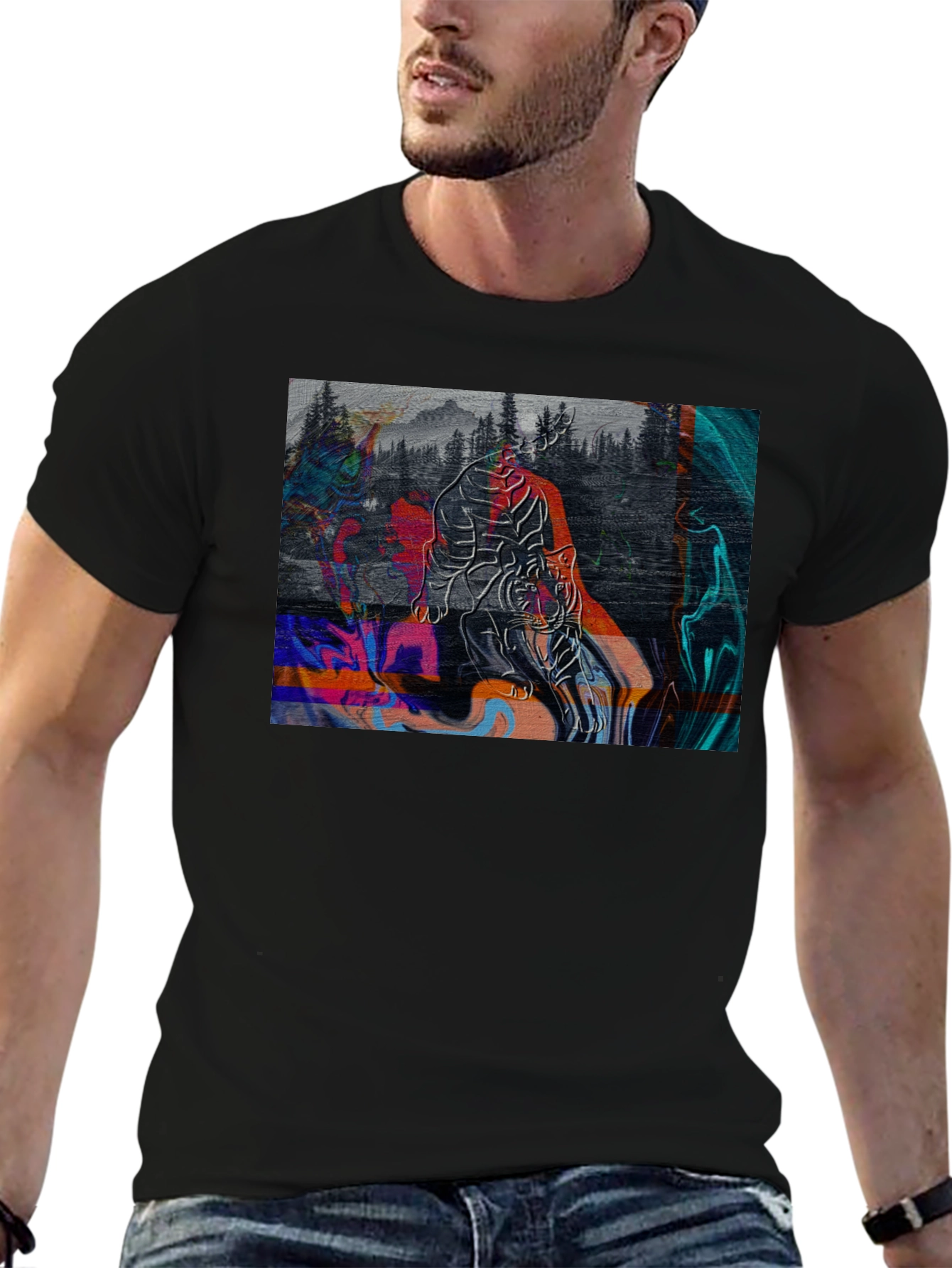 Abstract Tiger Graphic Black Tee