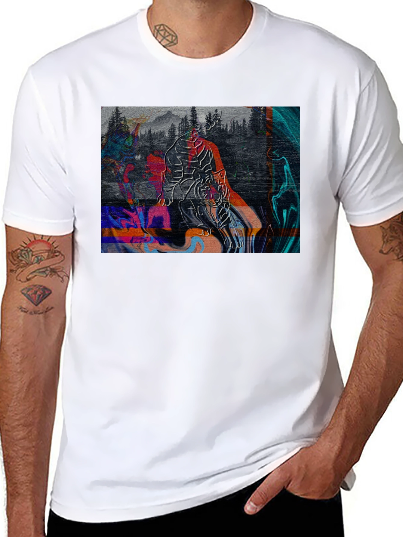 Abstract Tiger Graphic Black Tee