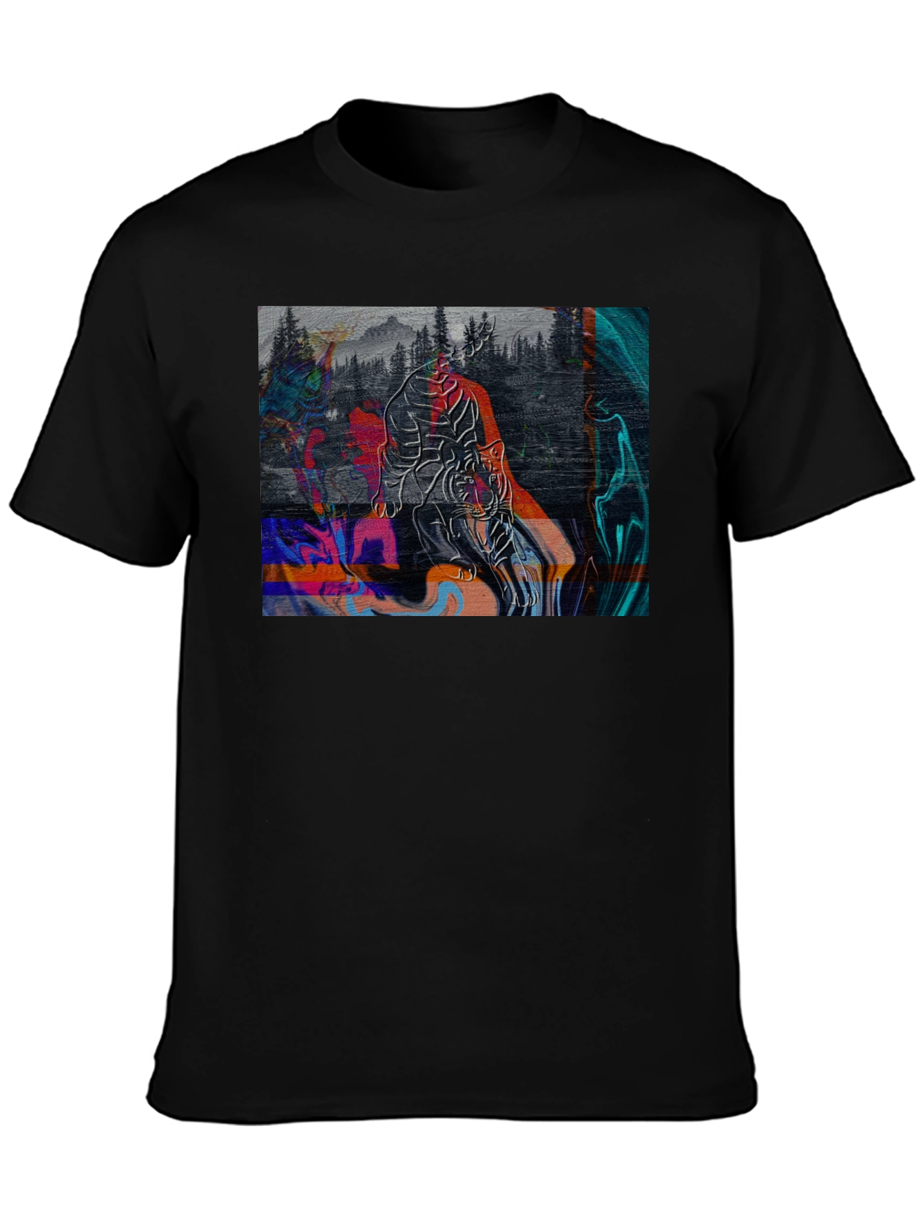 Abstract Tiger Graphic Black Tee
