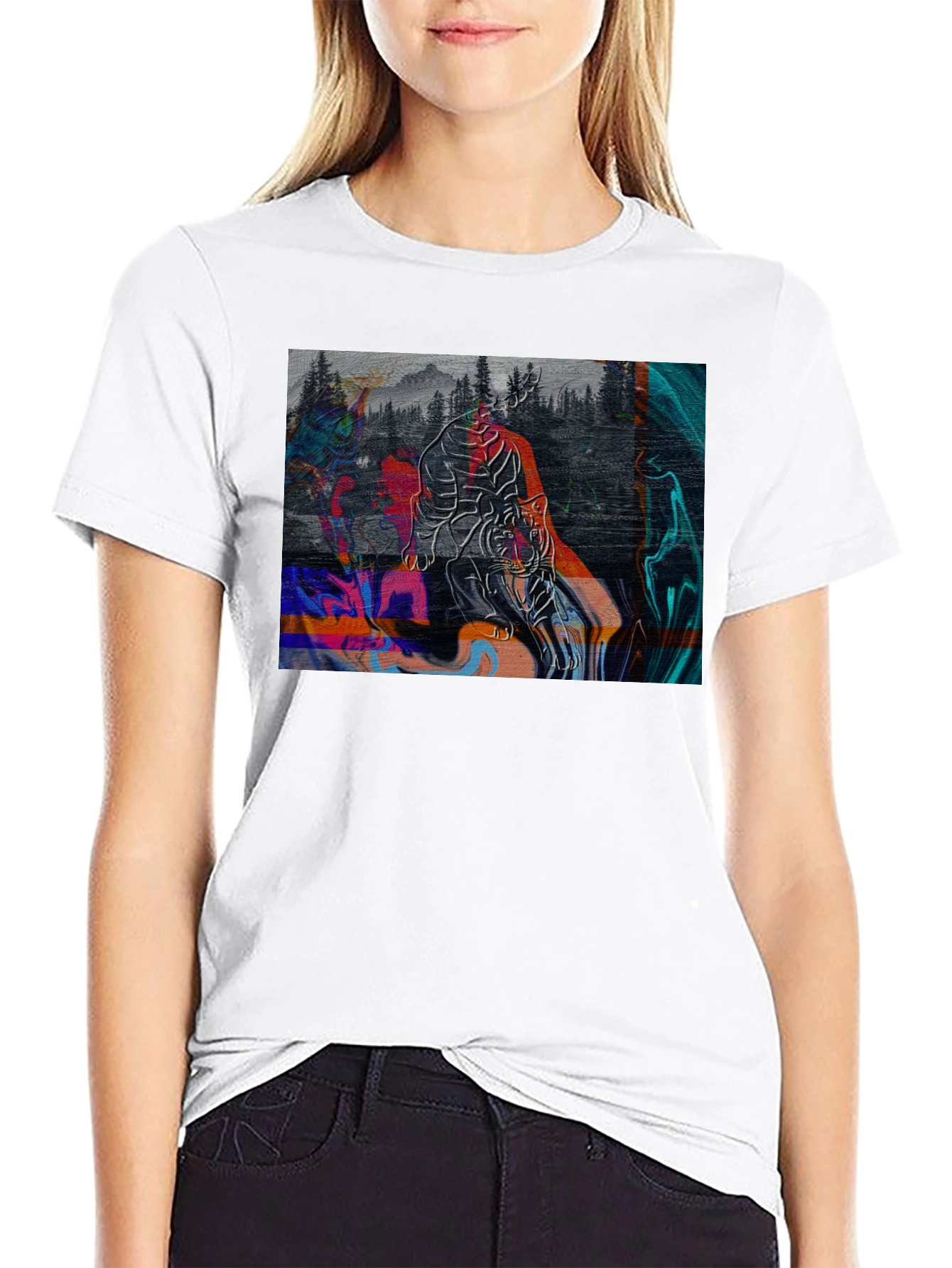 Abstract Tiger Graphic Black Tee
