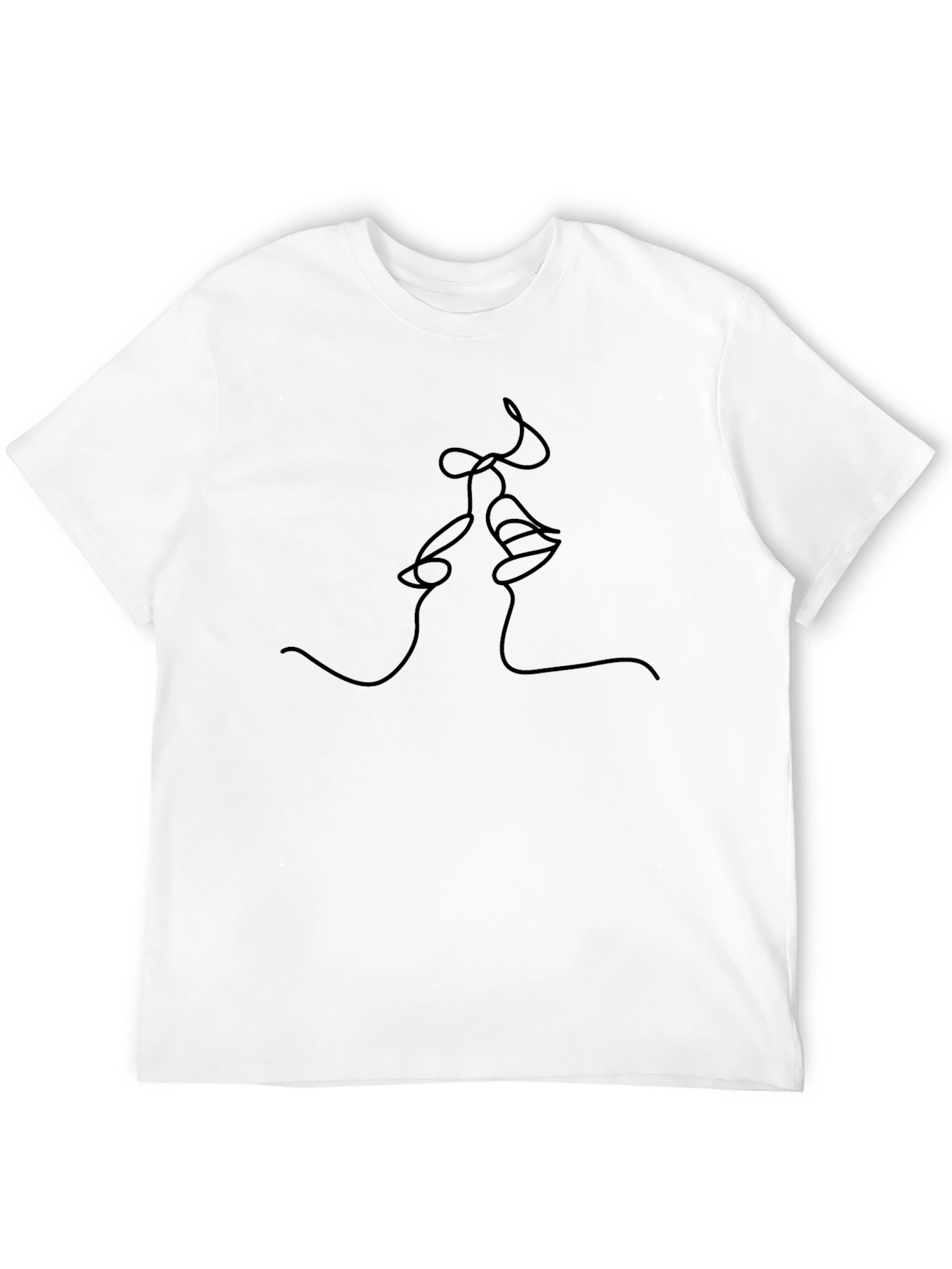 Minimalist Kiss Line Art Black T-Shirt