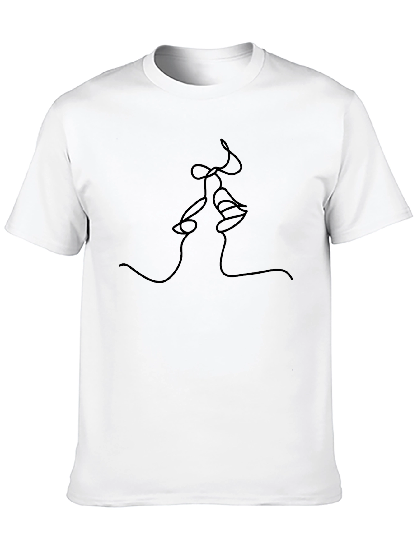 Minimalist Kiss Line Art Black T-Shirt