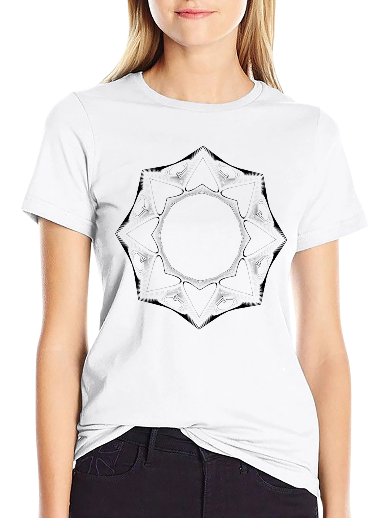 Mens Black Graphic Tee - Abstract Geometric Design