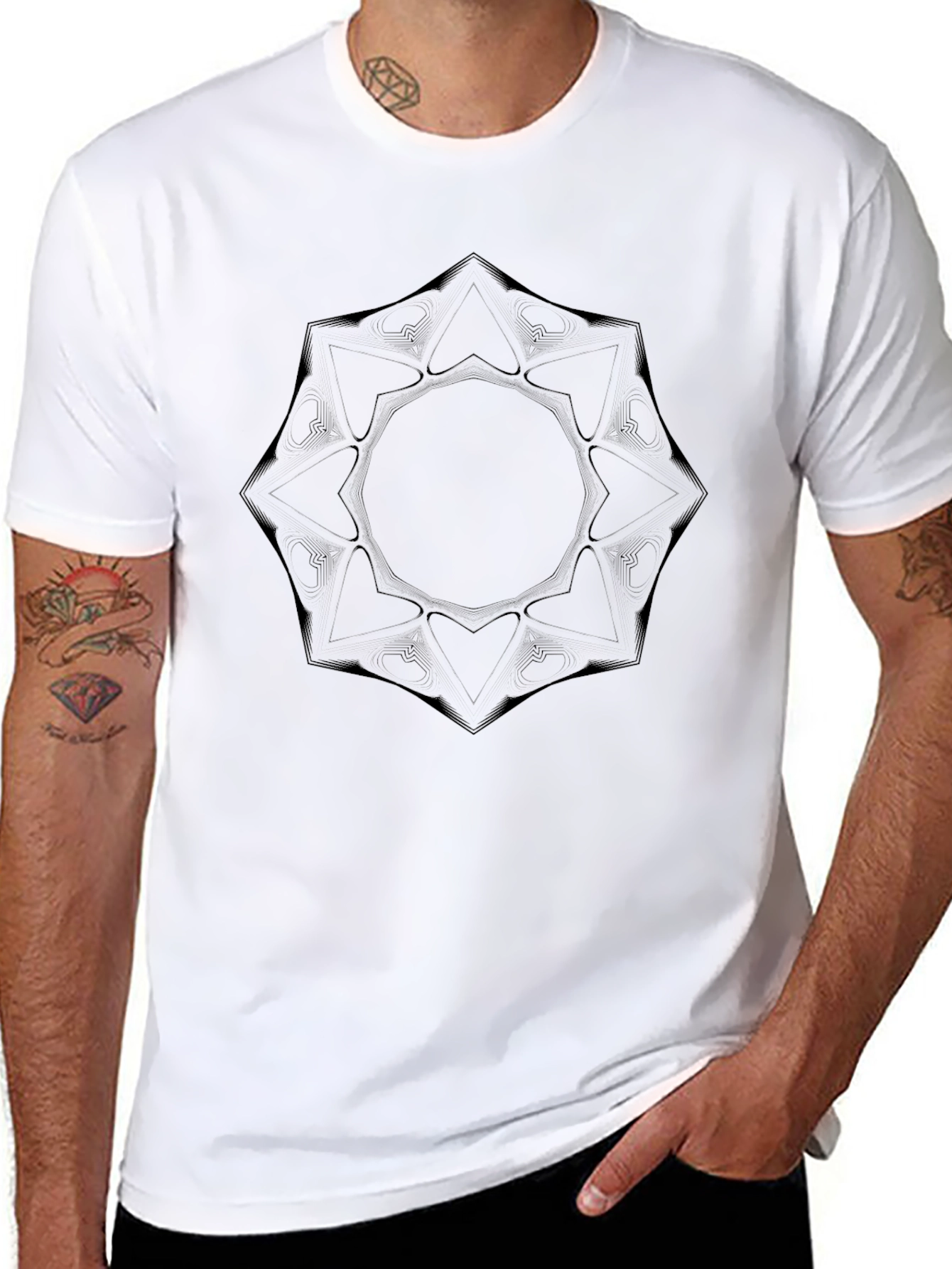 Mens Black Graphic Tee - Abstract Geometric Design