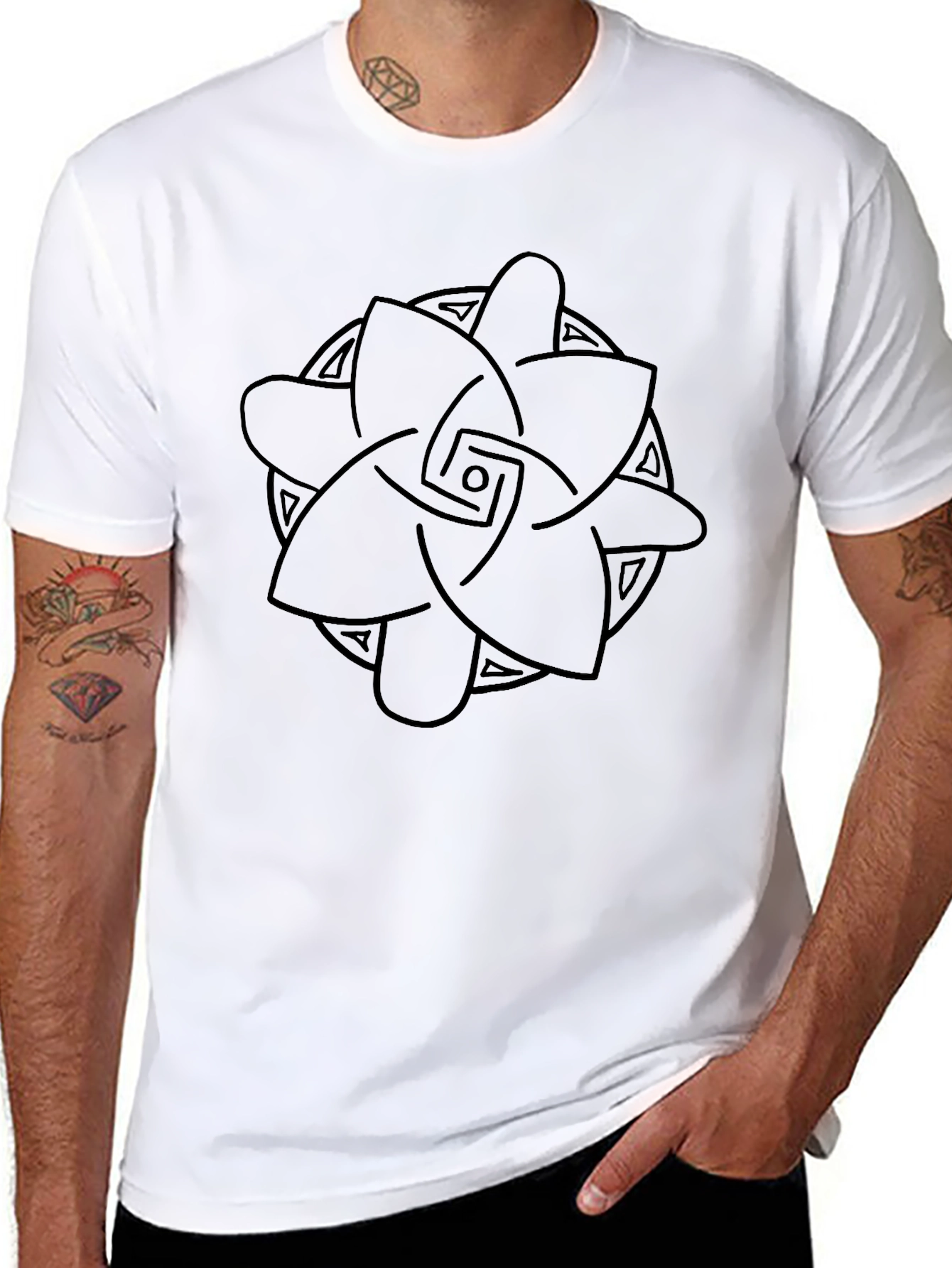 Geometric Knot Graphic Black T-Shirt