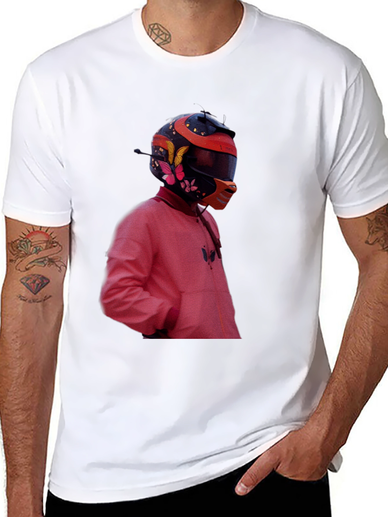 Trendy Graphic Tee - Rider Helmet Design