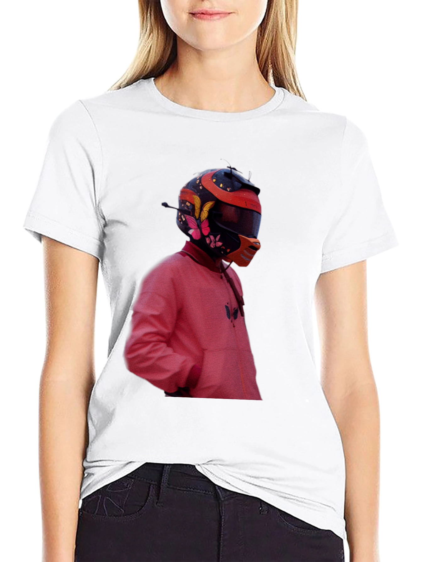 Trendy Graphic Tee - Rider Helmet Design