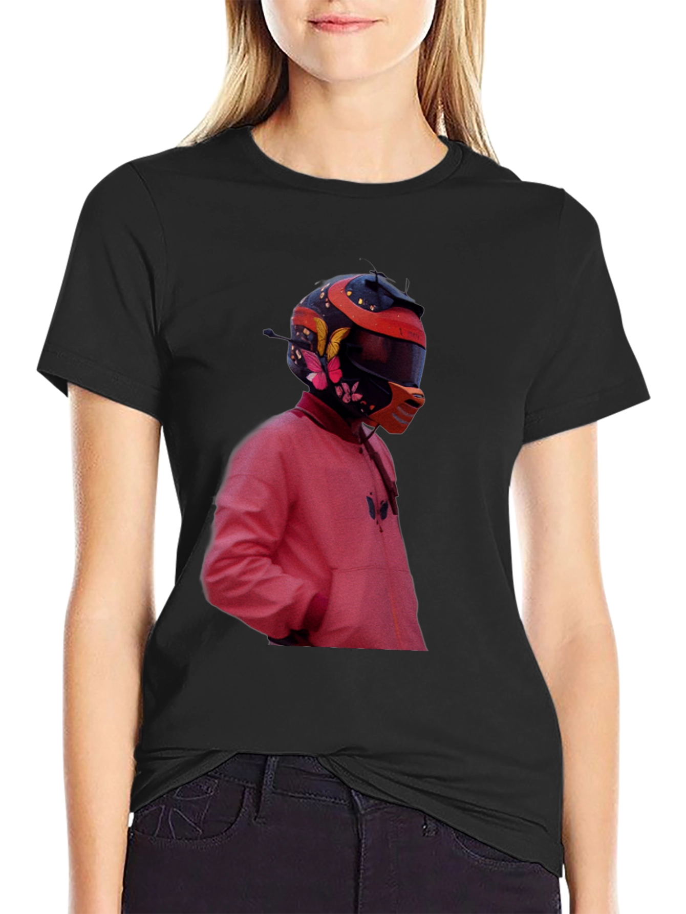 Trendy Graphic Tee - Rider Helmet Design