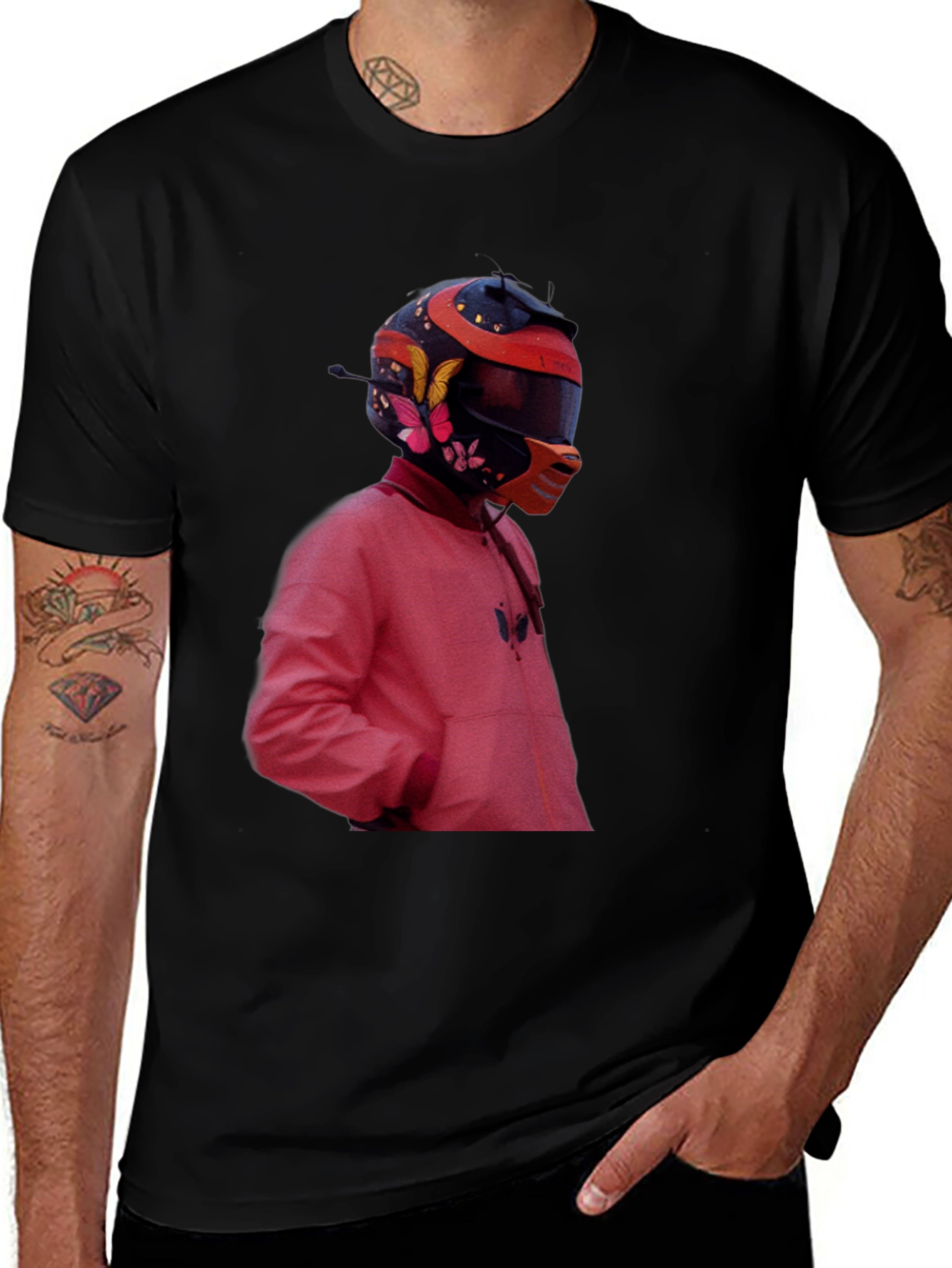 Trendy Graphic Tee - Rider Helmet Design