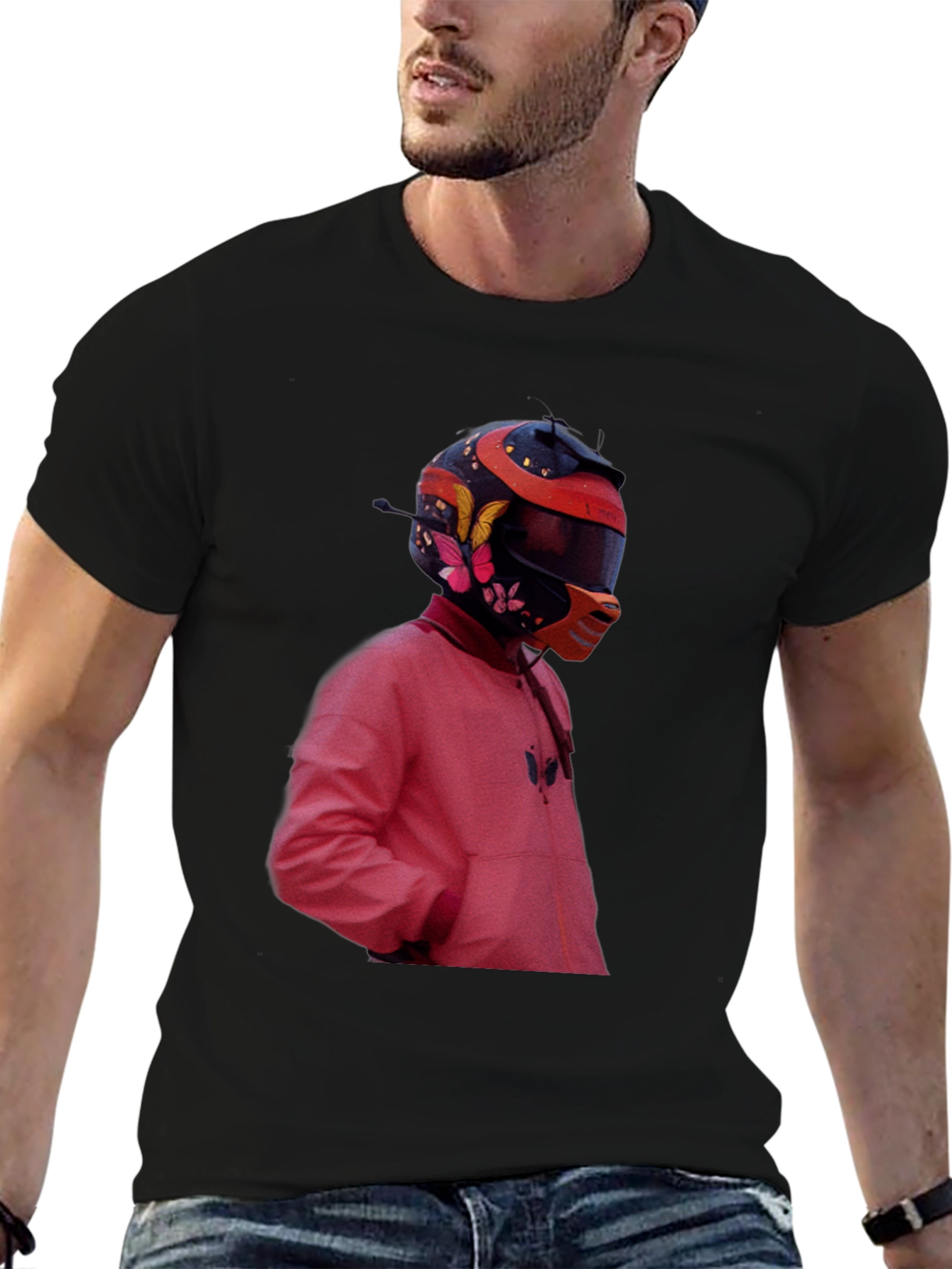 Trendy Graphic Tee - Rider Helmet Design