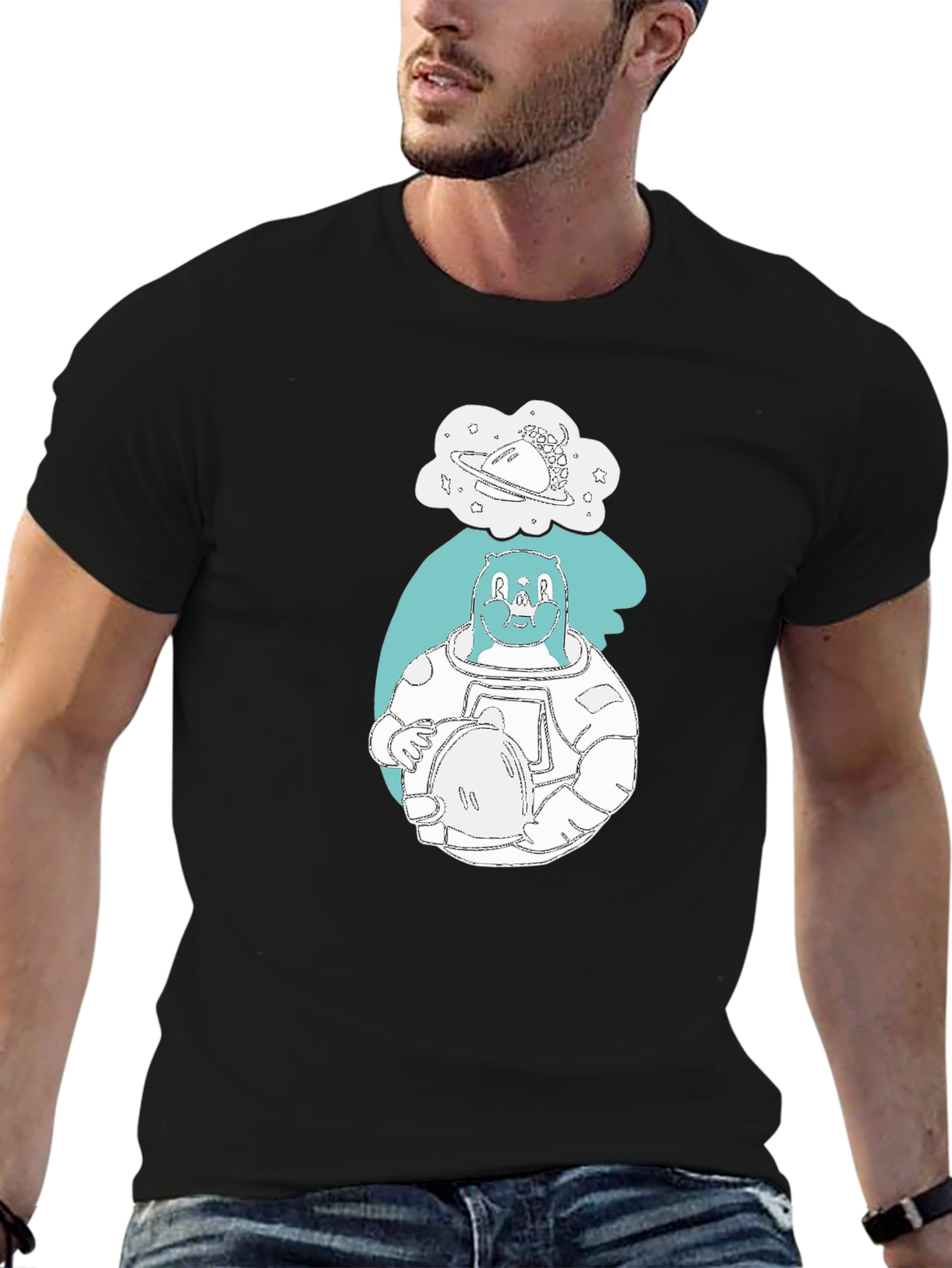 Bear Astronaut Graphic Print T-Shirt