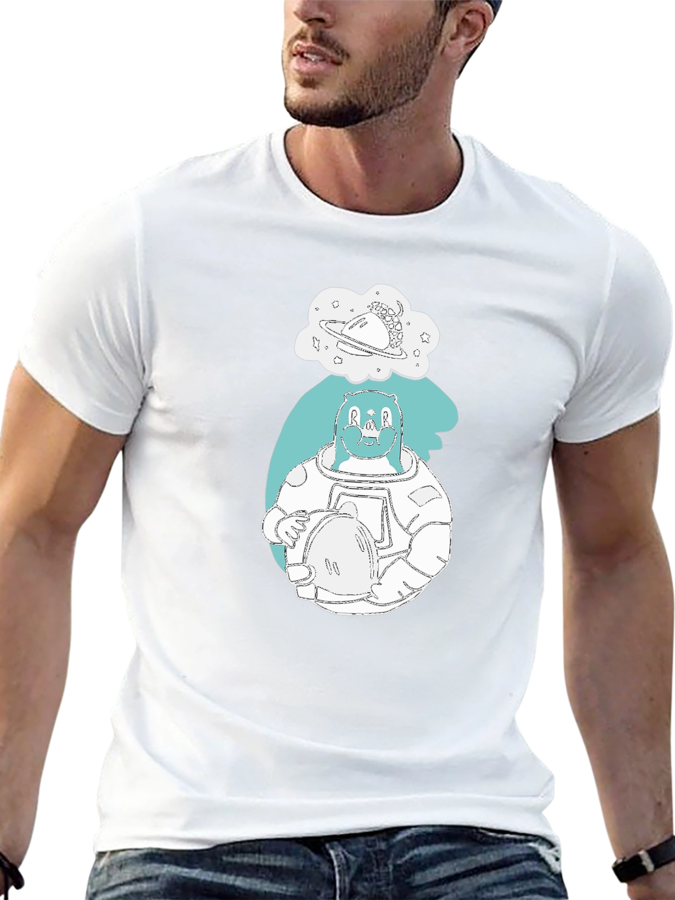 Bear Astronaut Graphic Print T-Shirt
