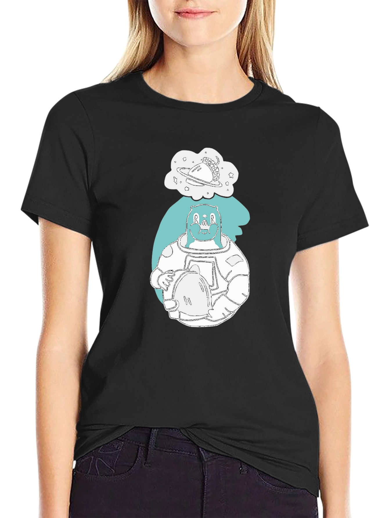 Bear Astronaut Graphic Print T-Shirt
