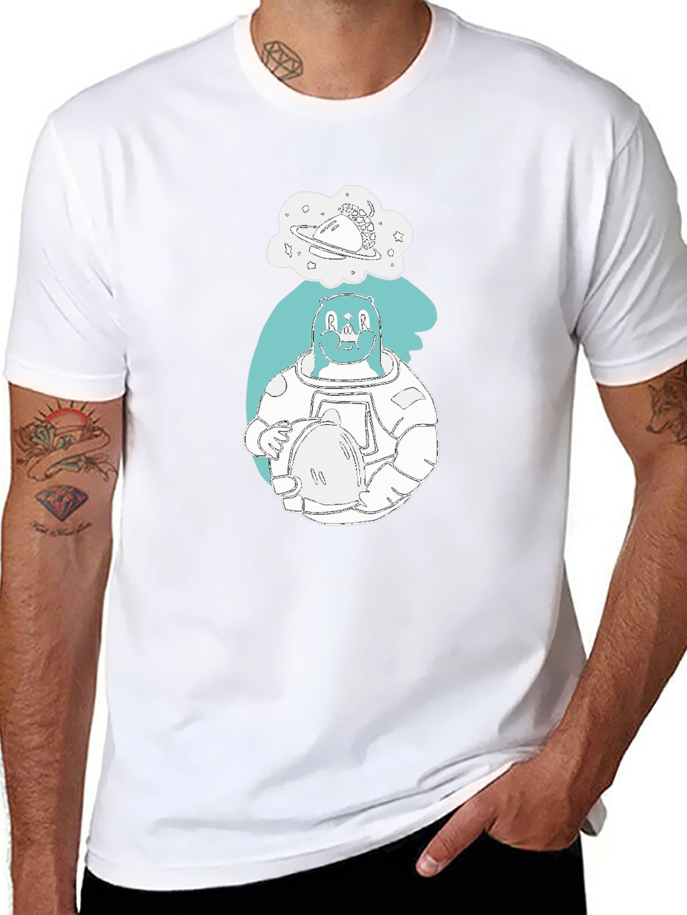 Bear Astronaut Graphic Print T-Shirt