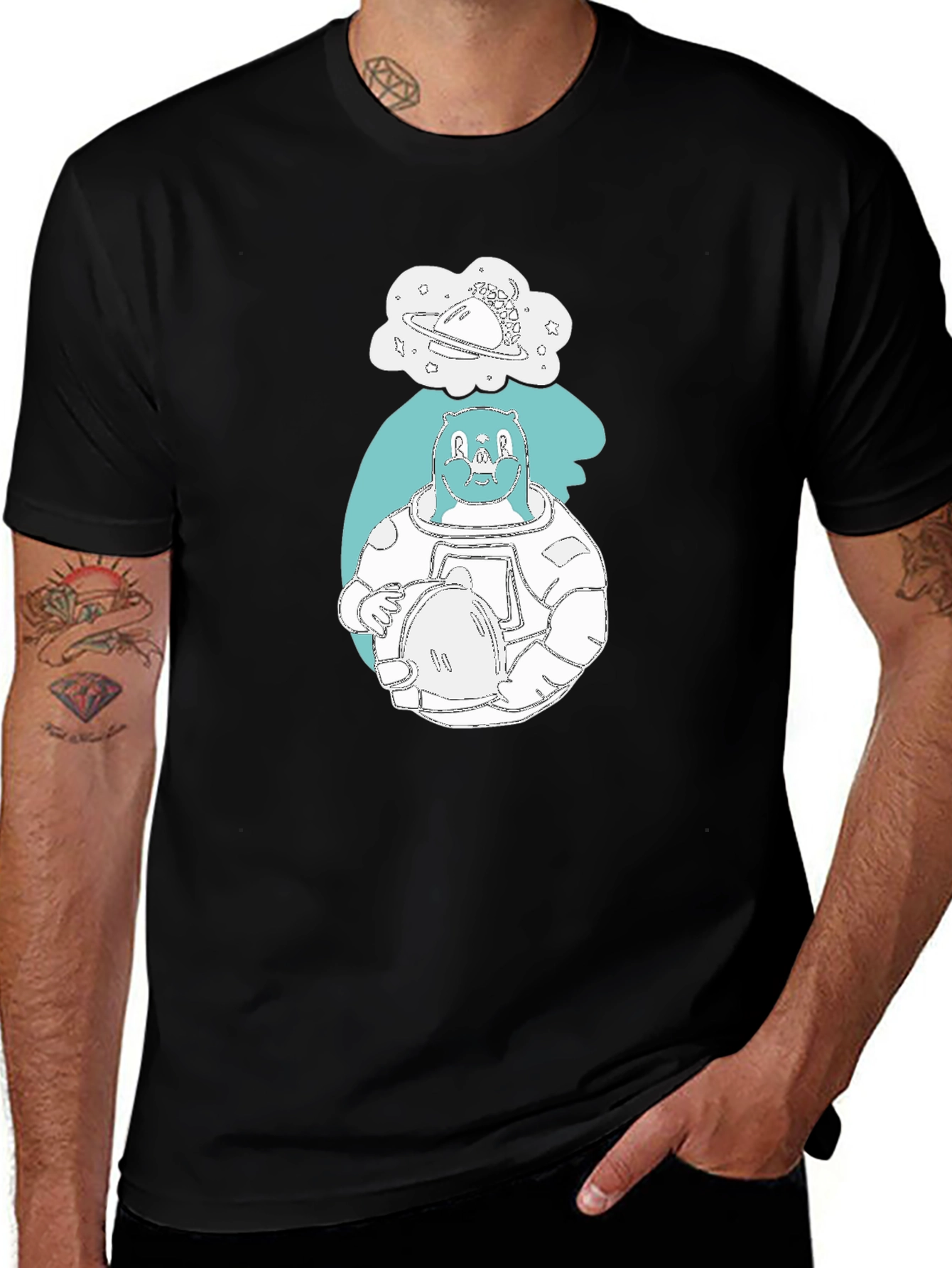Bear Astronaut Graphic Print T-Shirt