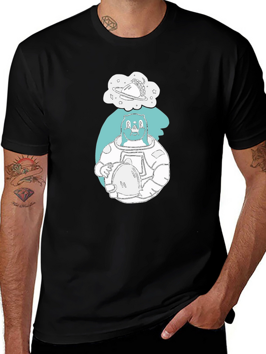 Bear Astronaut Graphic Print T-Shirt