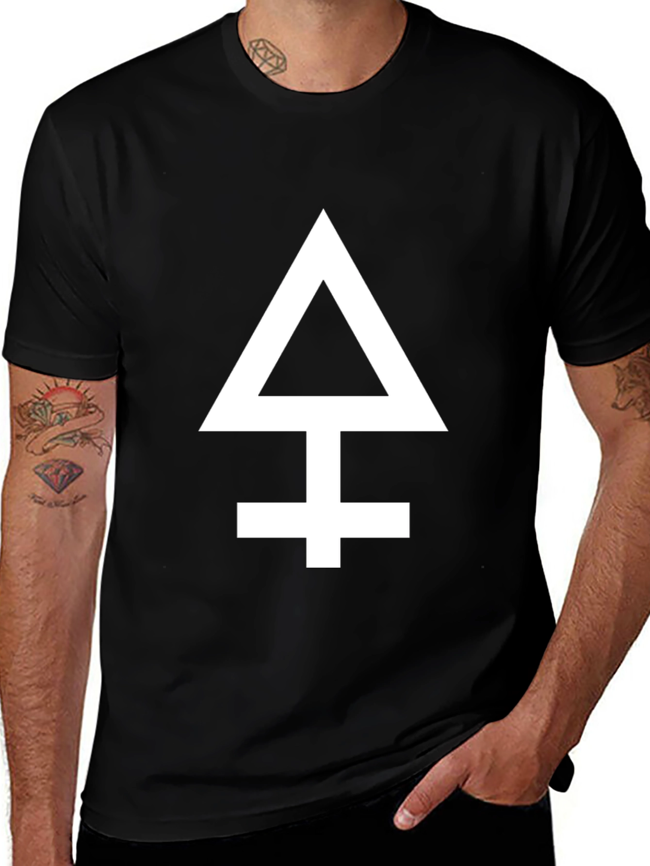 Black T-Shirt with White Symbolic Design