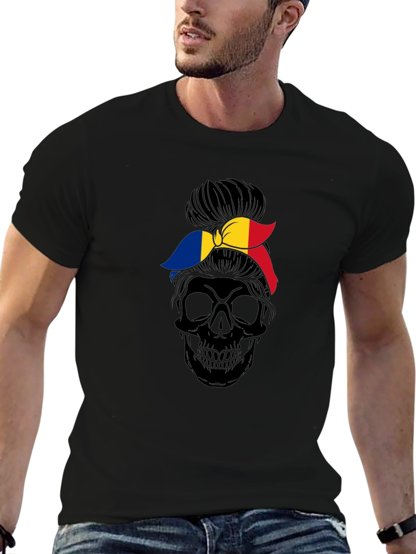 Skull with Romania Flag Bandana T-Shirt