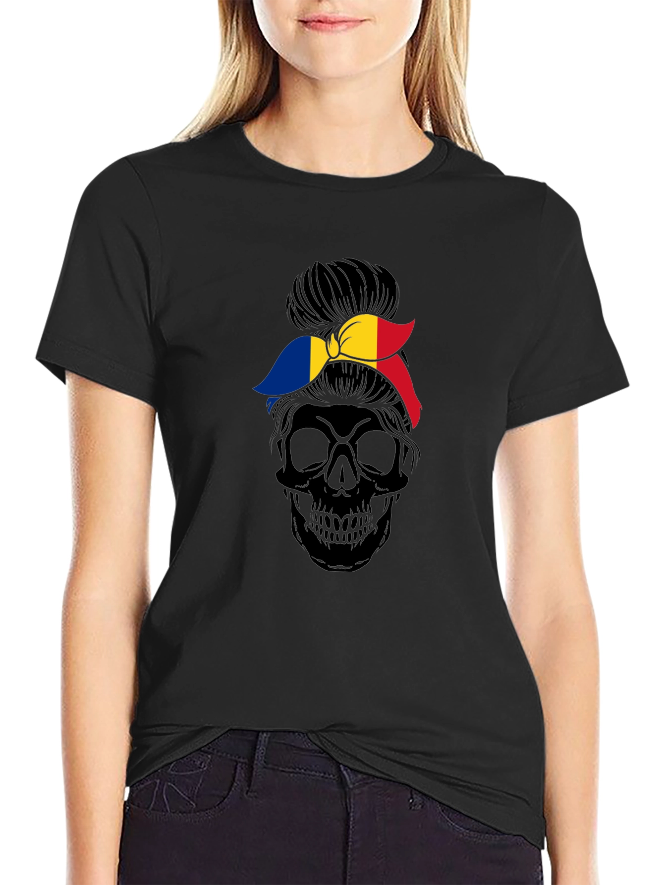 Skull with Romania Flag Bandana T-Shirt