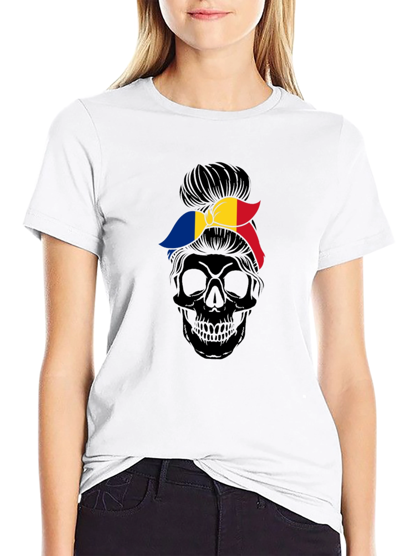 Skull with Romania Flag Bandana T-Shirt