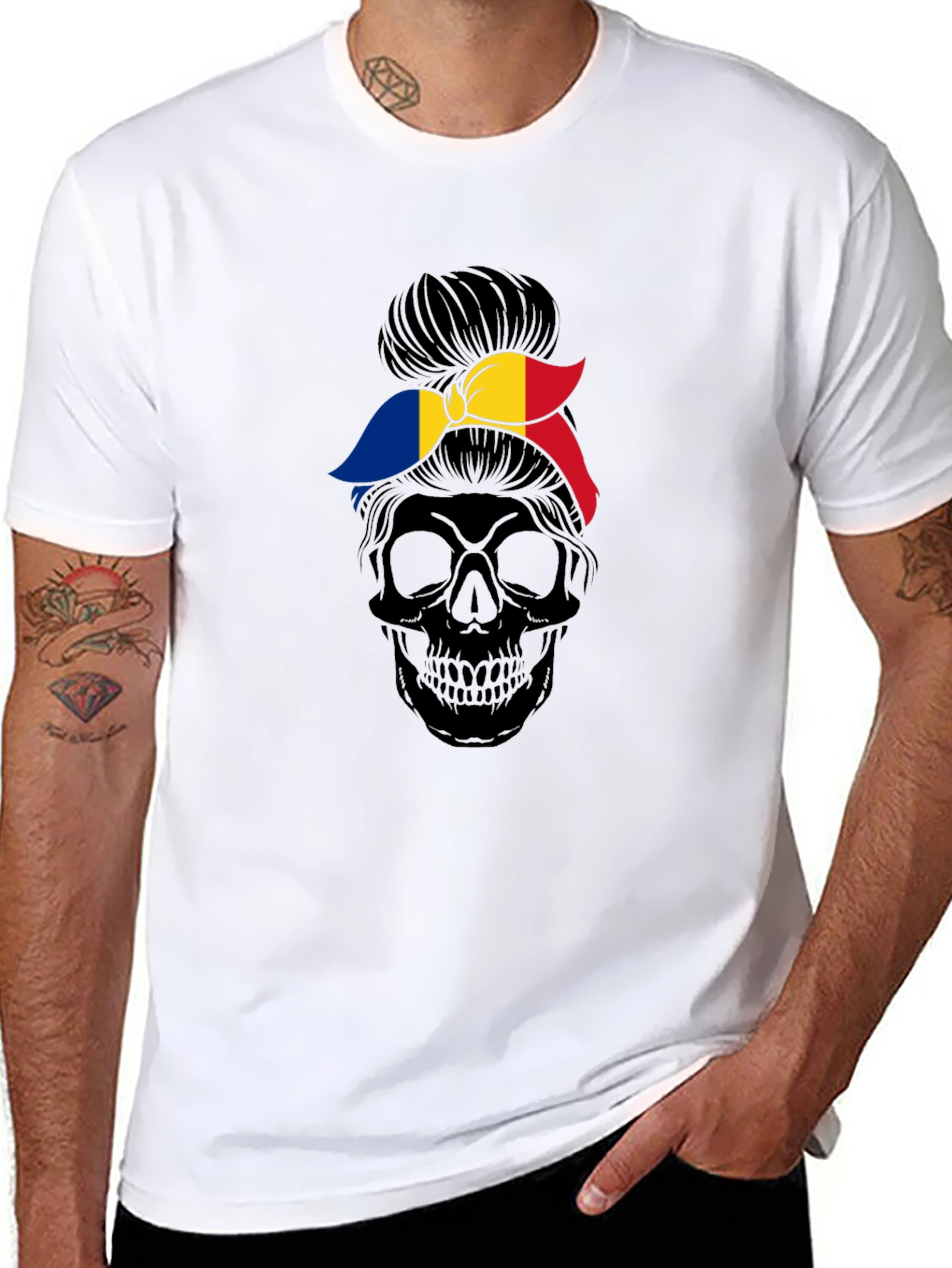 Skull with Romania Flag Bandana T-Shirt
