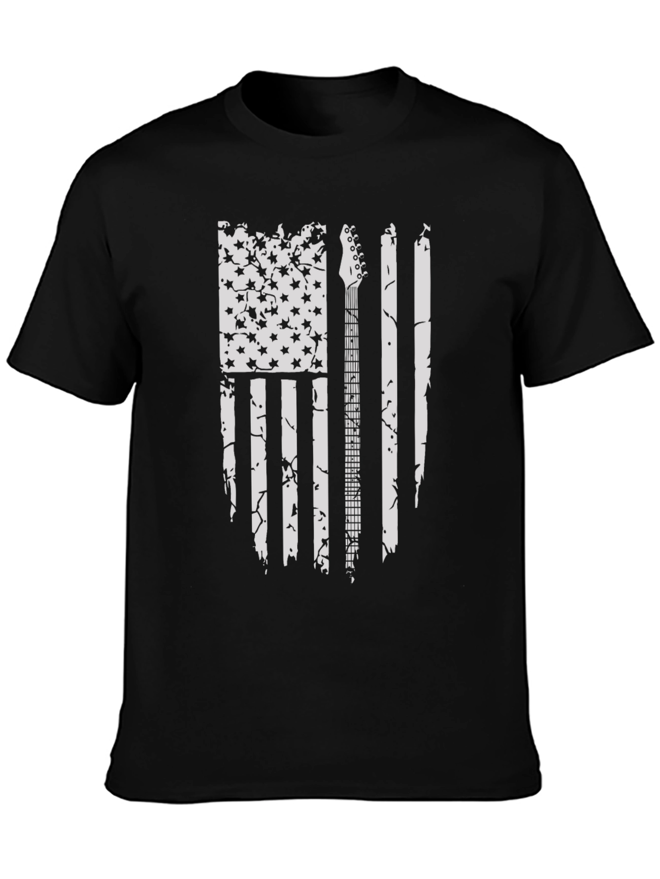 Distressed US Flag Guitar T-Shirt - Black