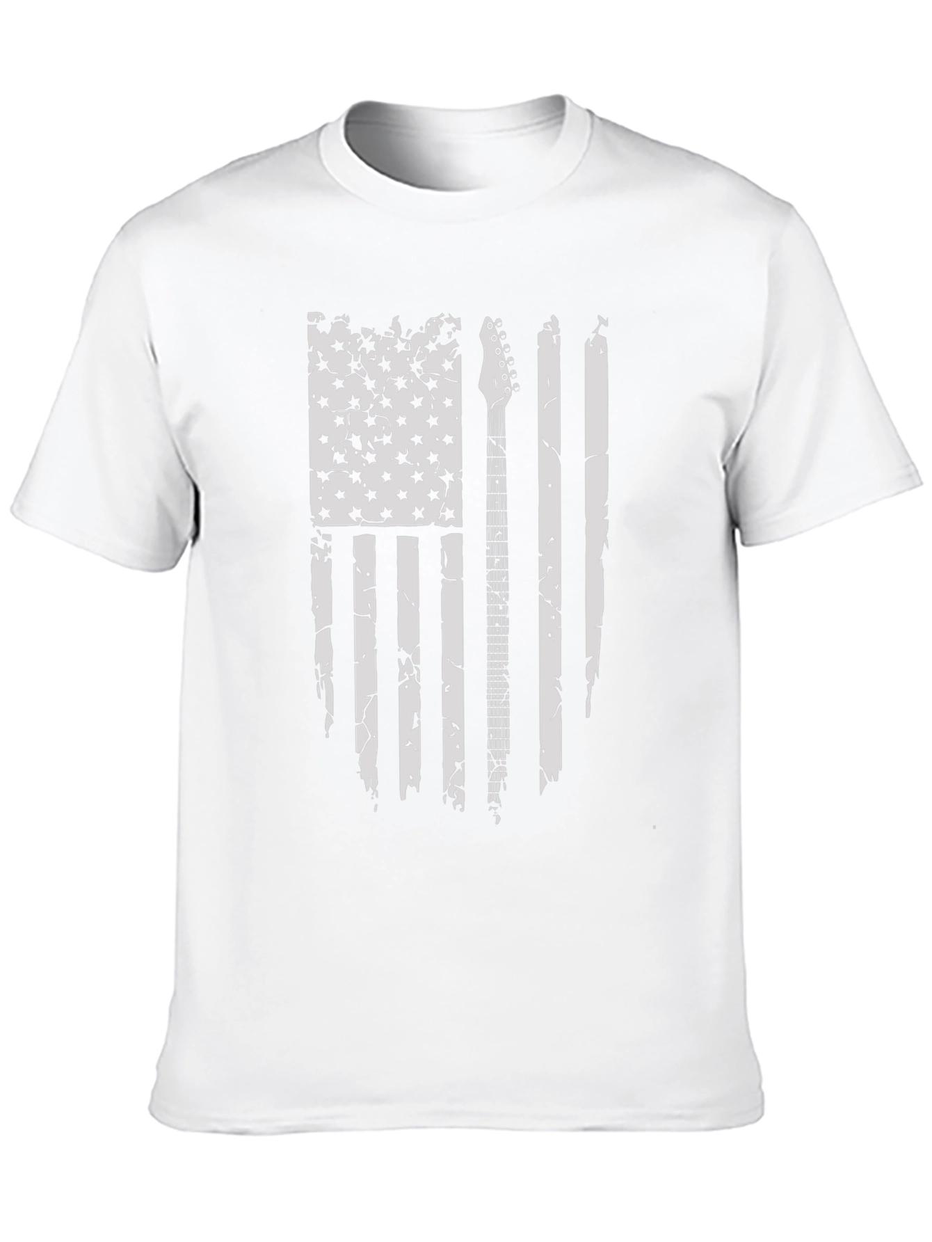 Distressed US Flag Guitar T-Shirt - Black