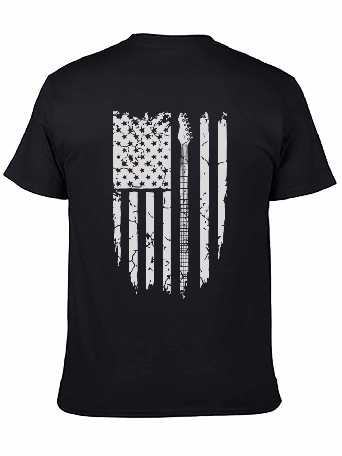 Distressed US Flag Guitar T-Shirt - Black