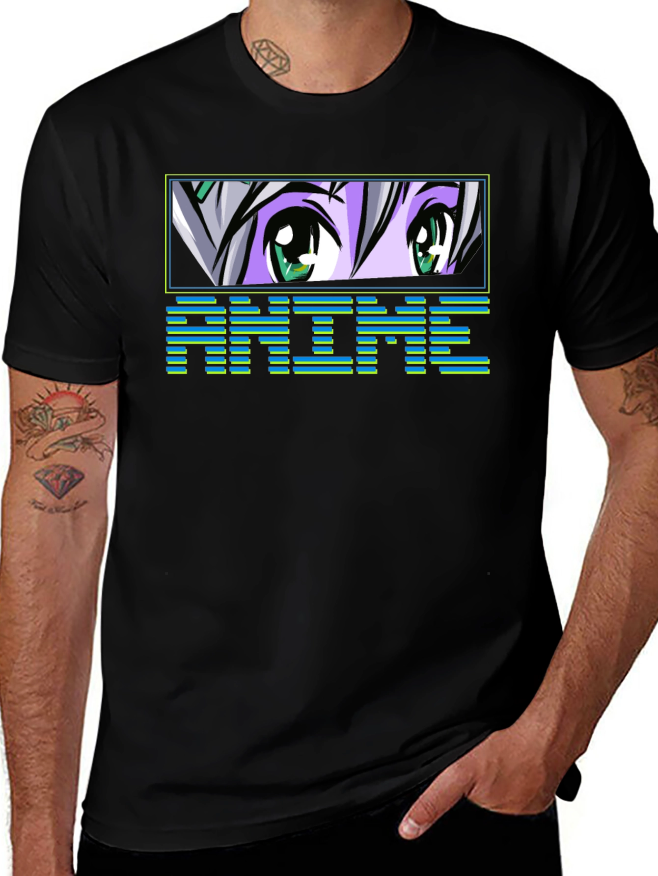 Anime Eyes Graphic Tee - Black T-Shirt
