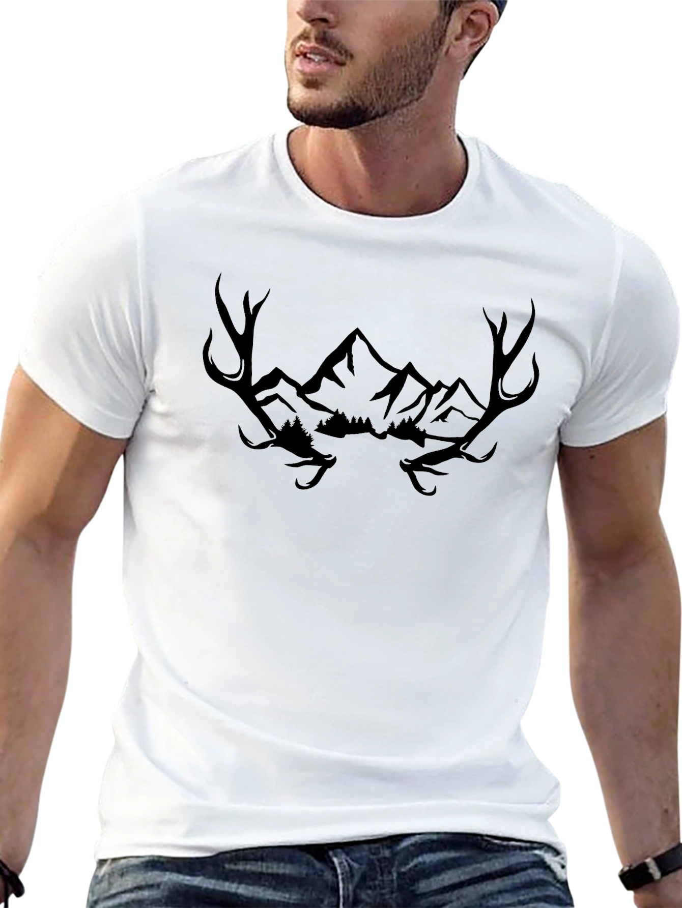 Antler Mountain Graphic Tee - Stylish Mens Black T-Shirt