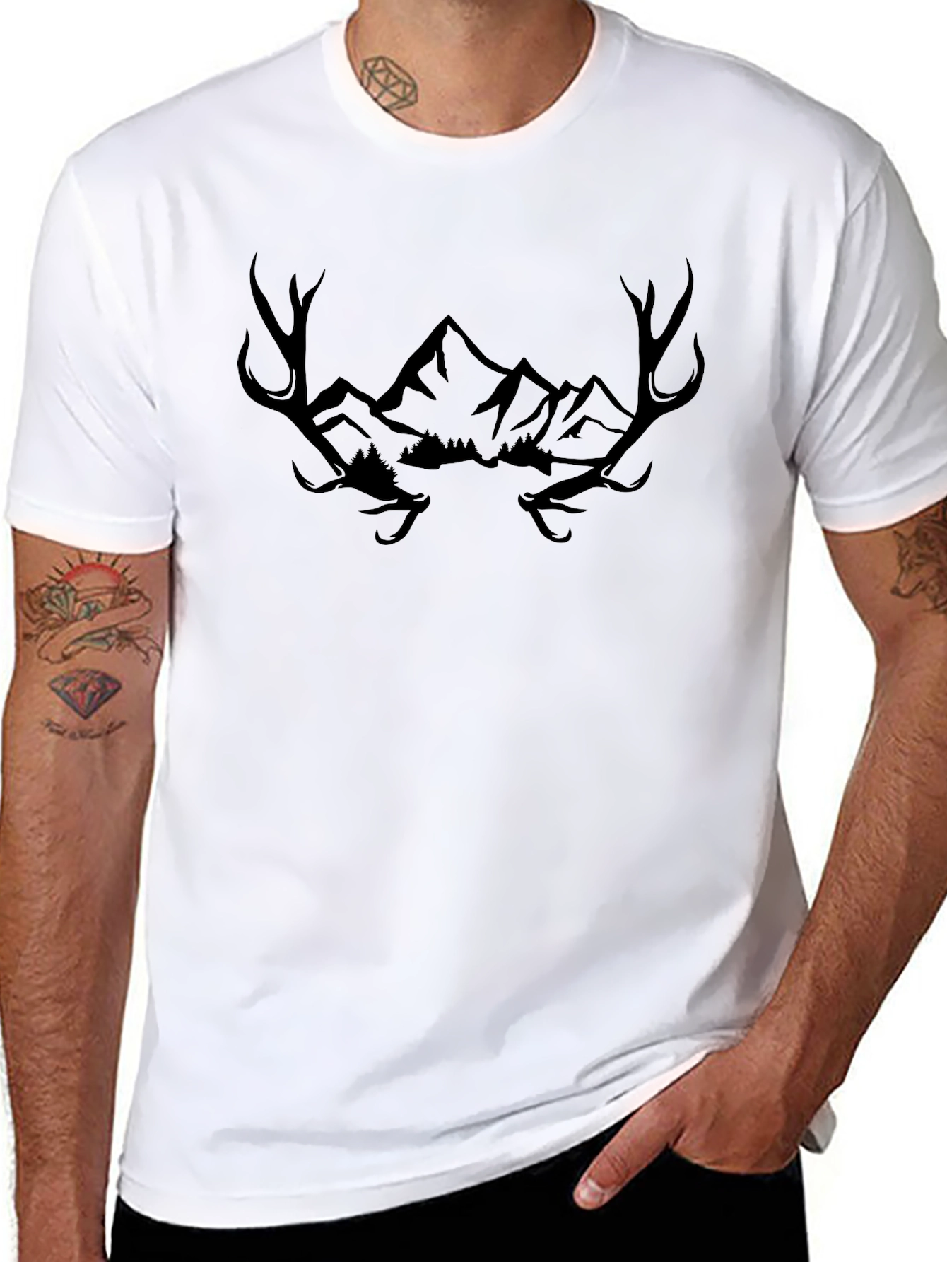Antler Mountain Graphic Tee - Stylish Mens Black T-Shirt