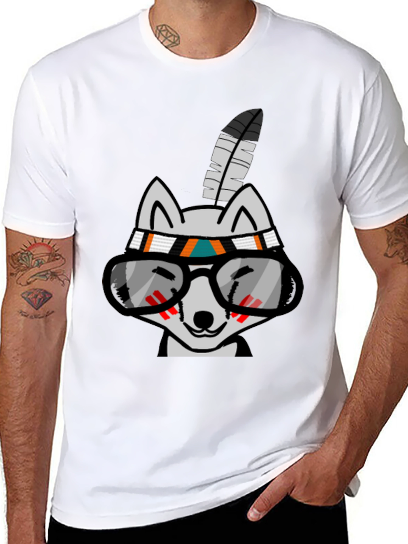 Cool Cartoon Wolf with Glasses T-Shirt