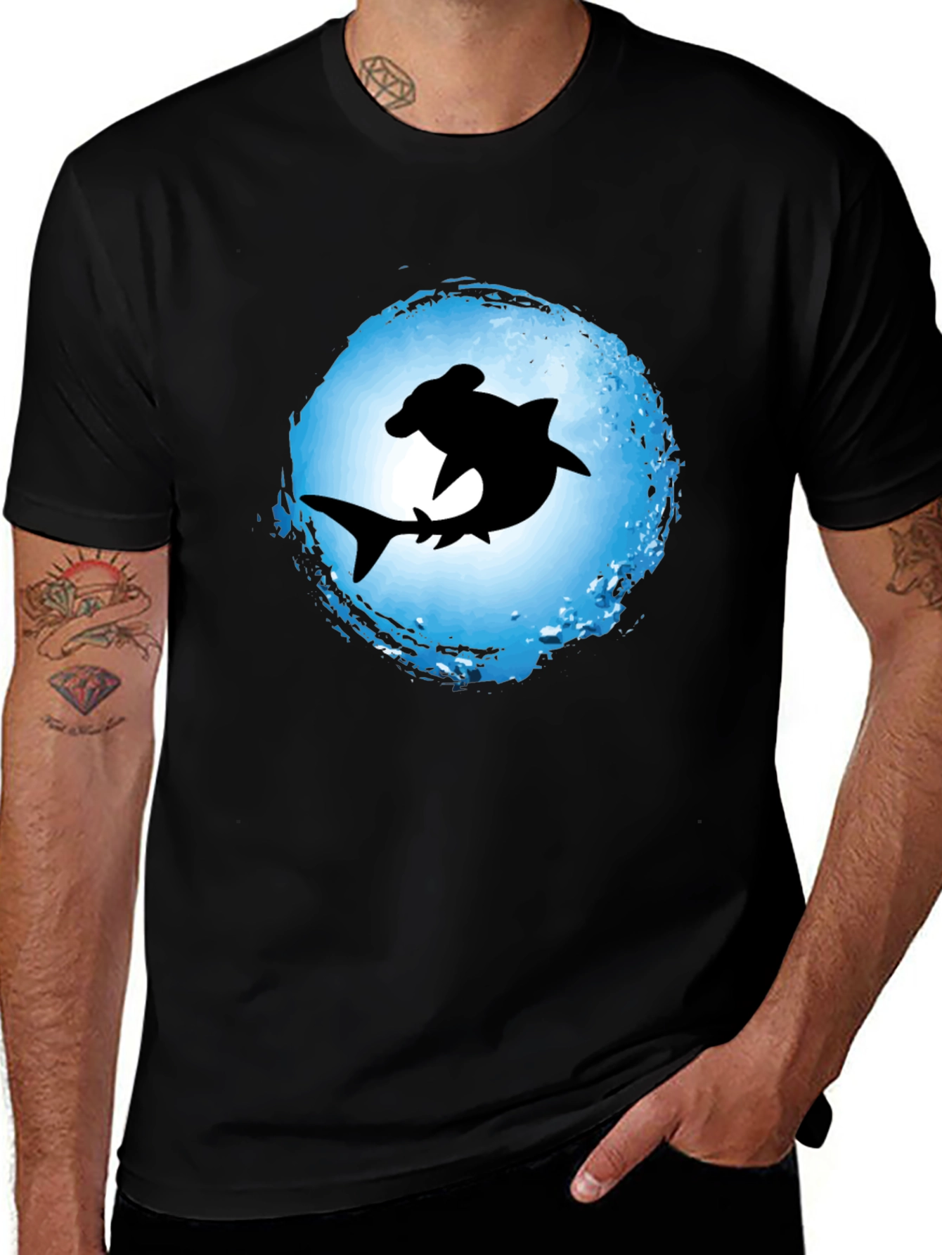 Hammerhead Shark Graphic Tee - Black