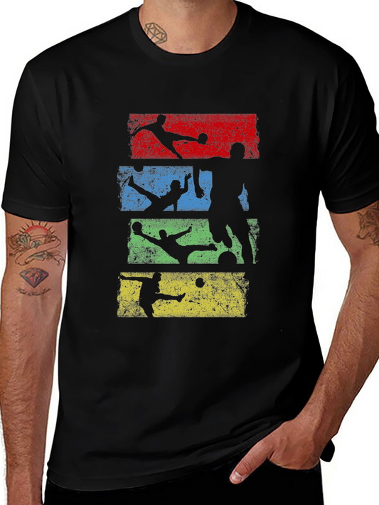Retro Soccer Player Graphic T-Shirt - Black