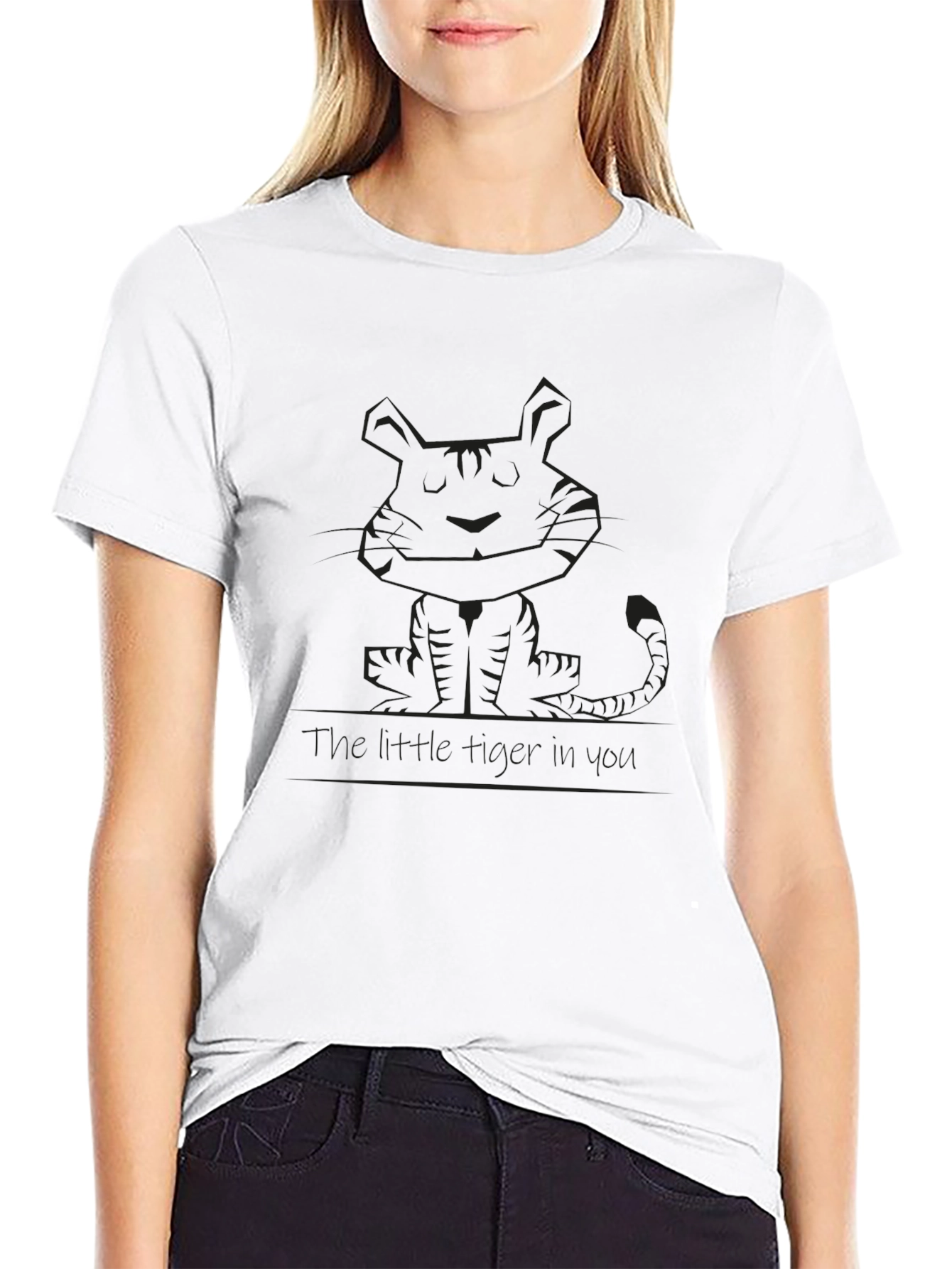 Black Graphic Tee - Cartoon Tiger Design