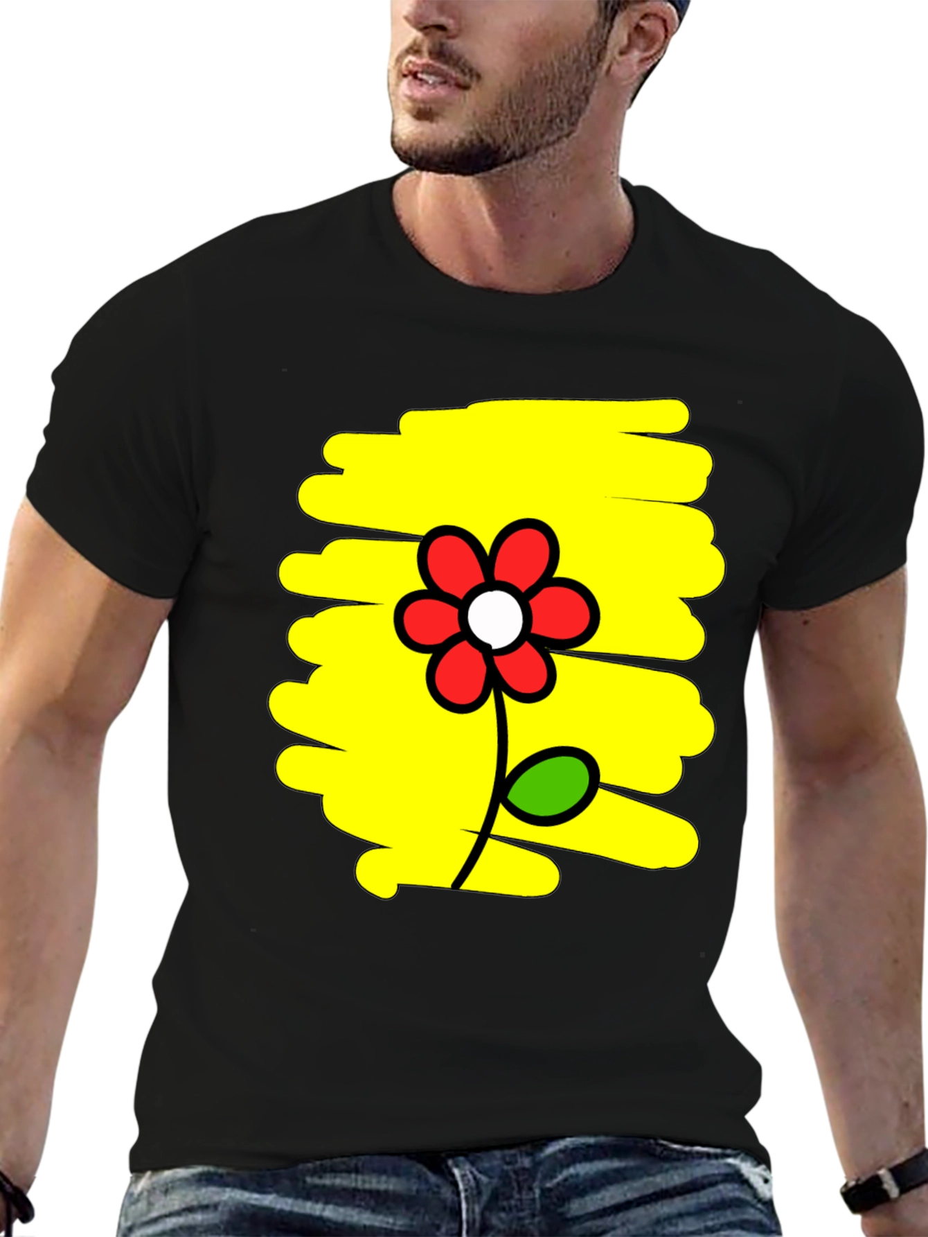 Floral Graphic Print Mens Black T-Shirt