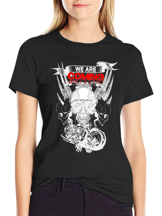 We Are Coming Skull Motorcycle Graphic Tee - Black