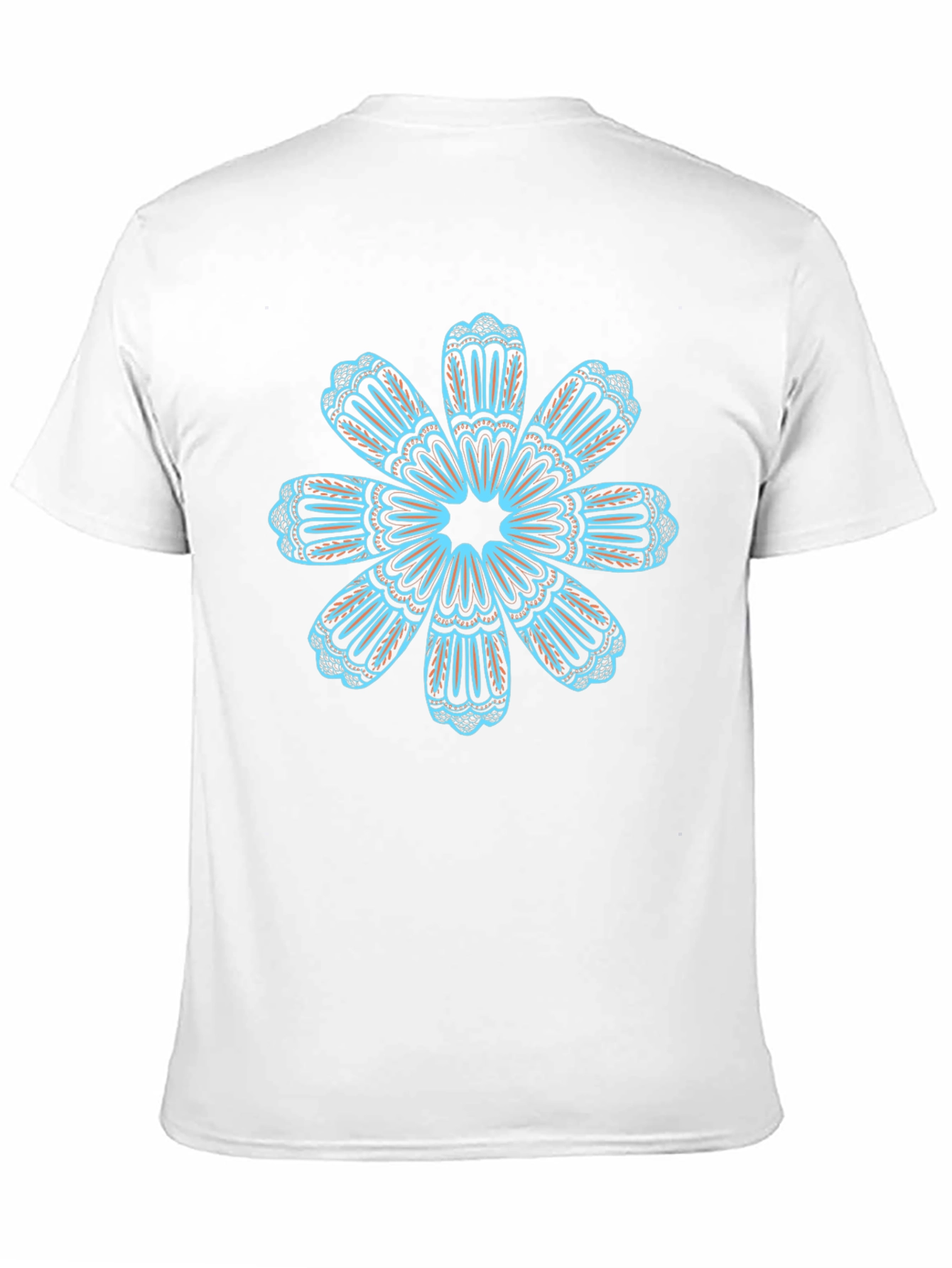 Black T-Shirt with Teal Floral Mandala Design