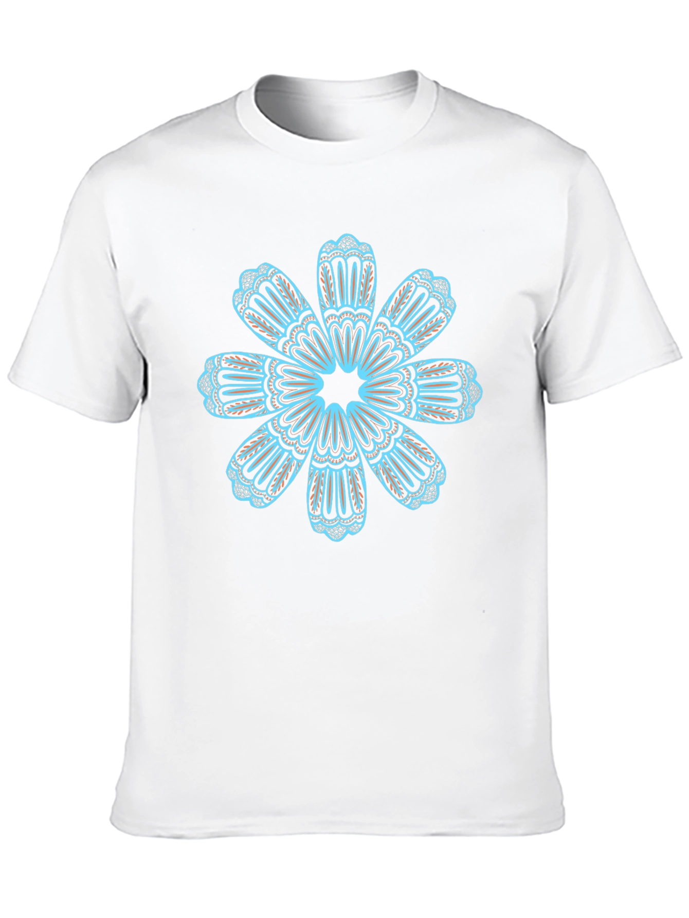 Black T-Shirt with Teal Floral Mandala Design