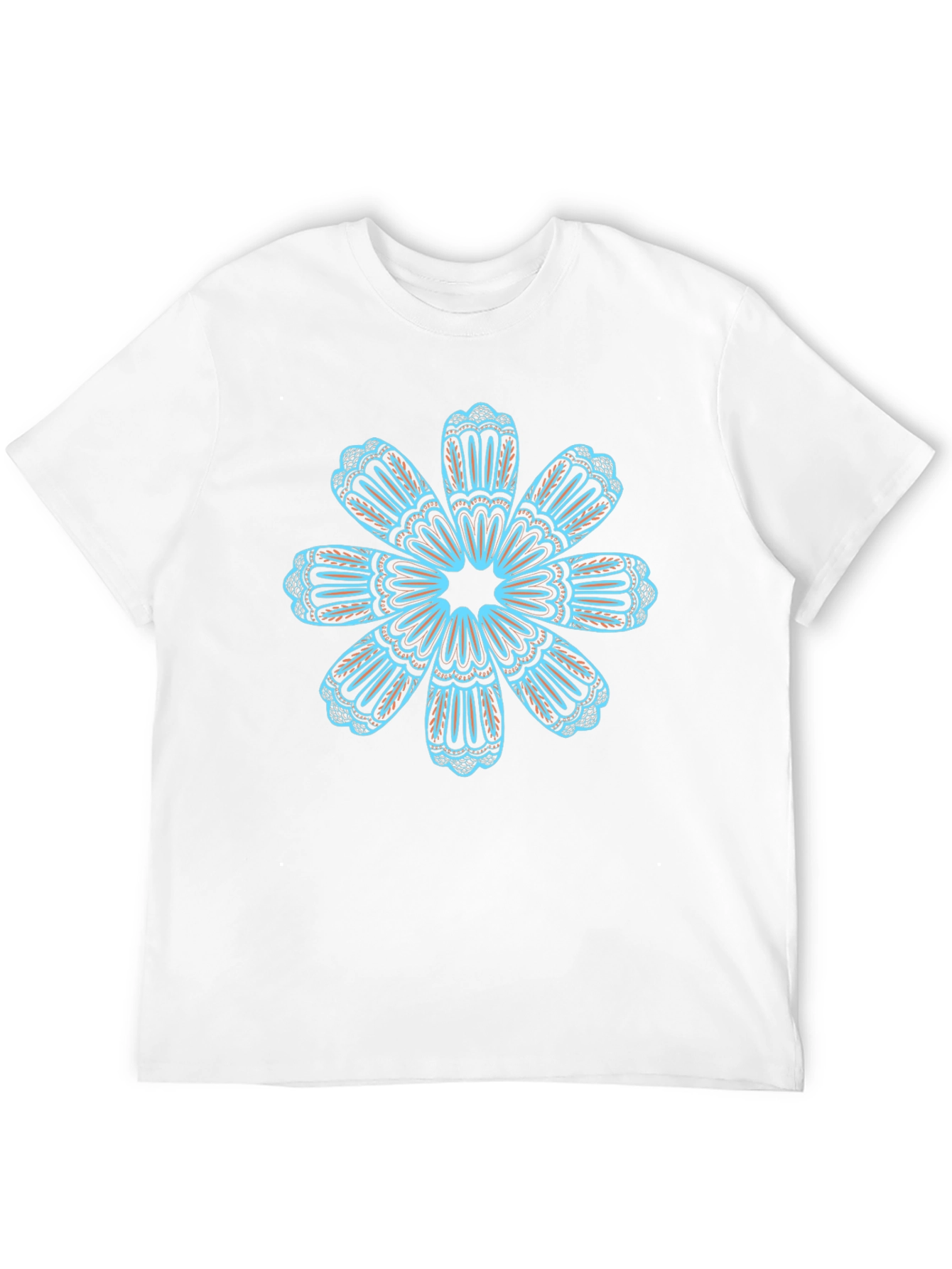 Black T-Shirt with Teal Floral Mandala Design