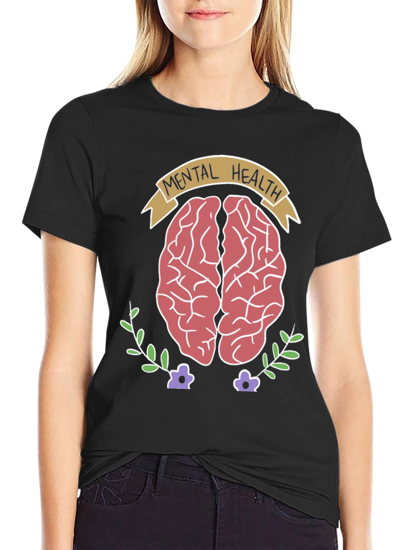 Mental Health Brain Graphic Tee - Black