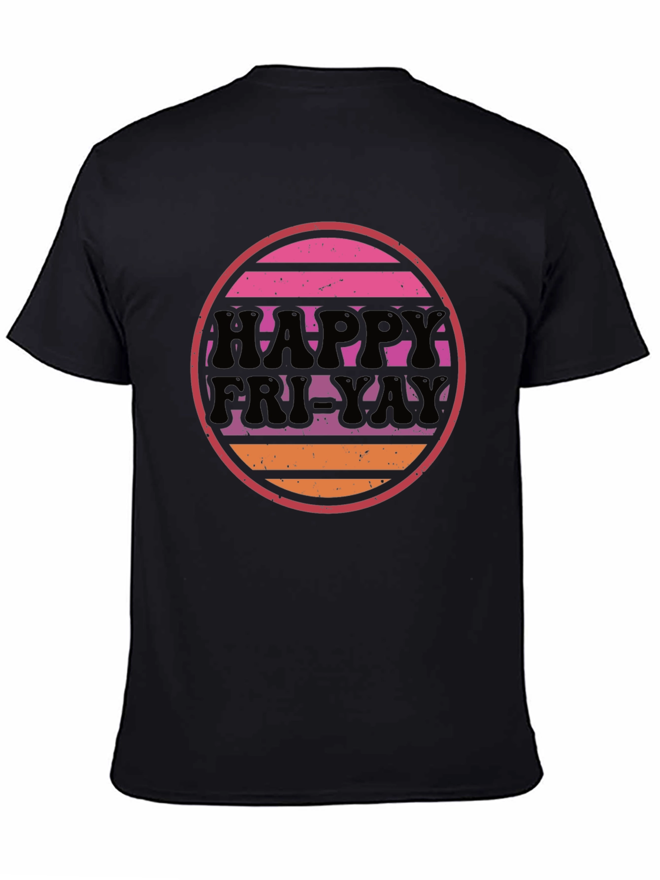 Retro Happy Fri-Yay Graphic Tee - Black Cotton Shirt