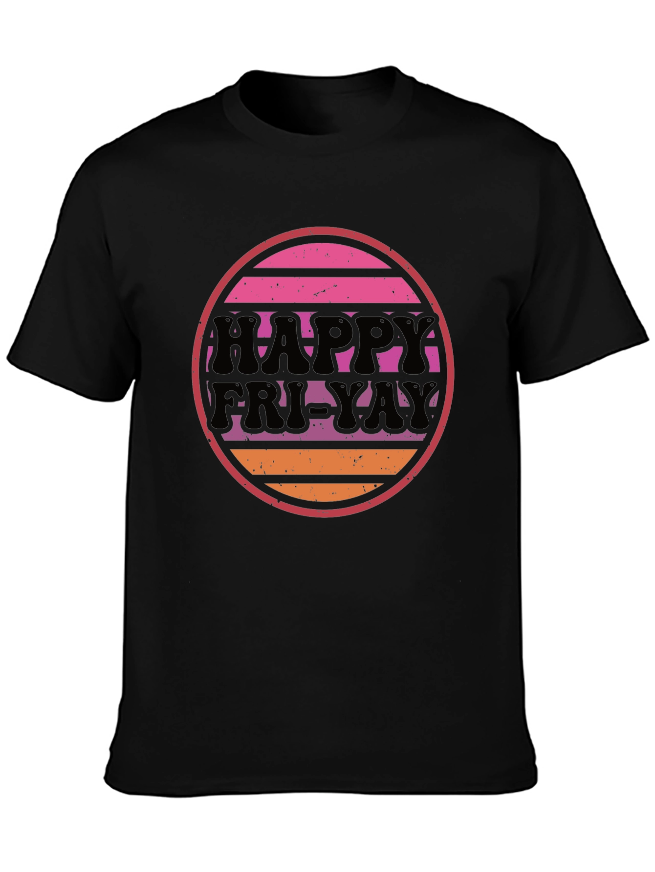 Retro Happy Fri-Yay Graphic Tee - Black Cotton Shirt