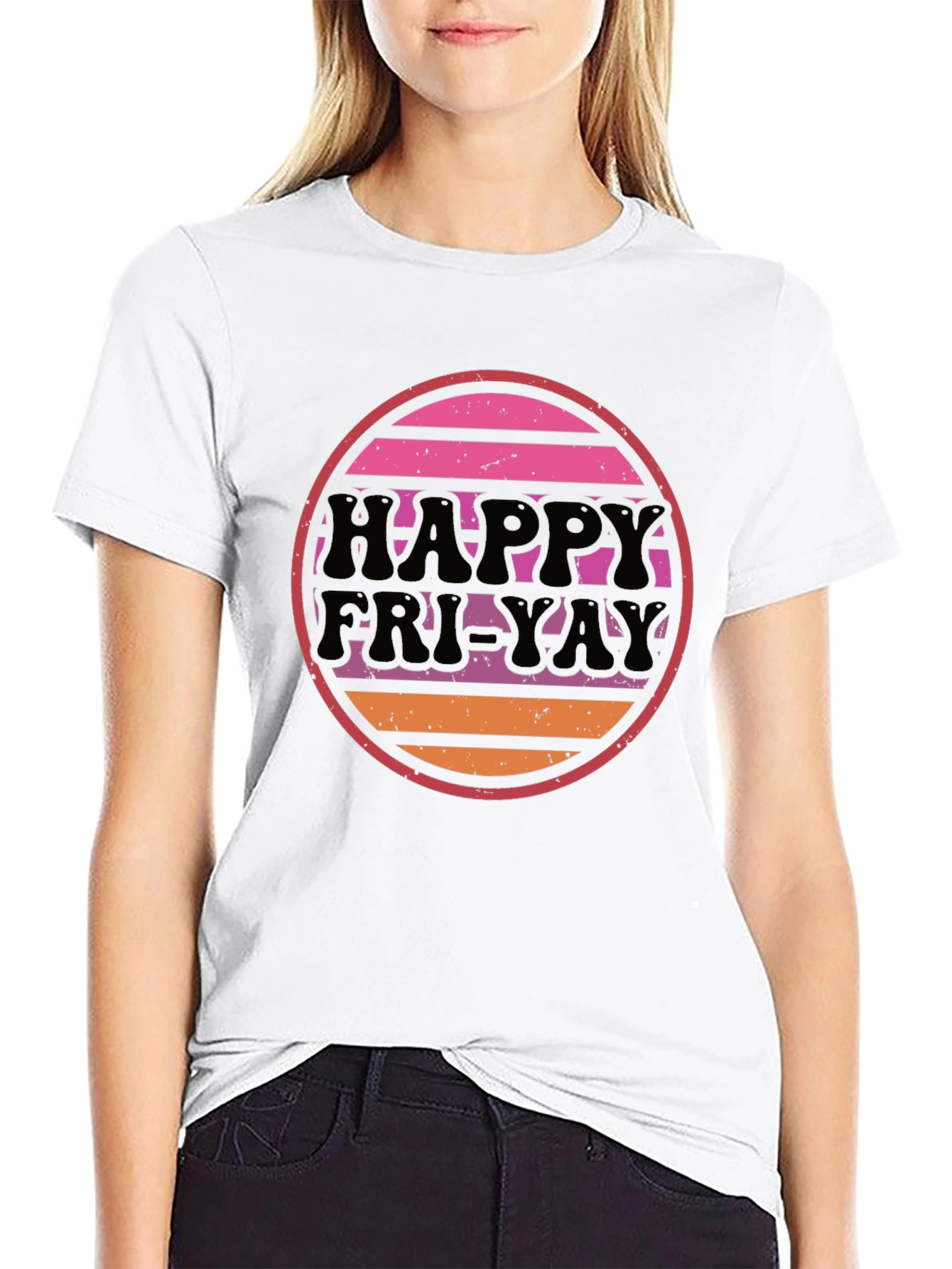 Retro Happy Fri-Yay Graphic Tee - Black Cotton Shirt