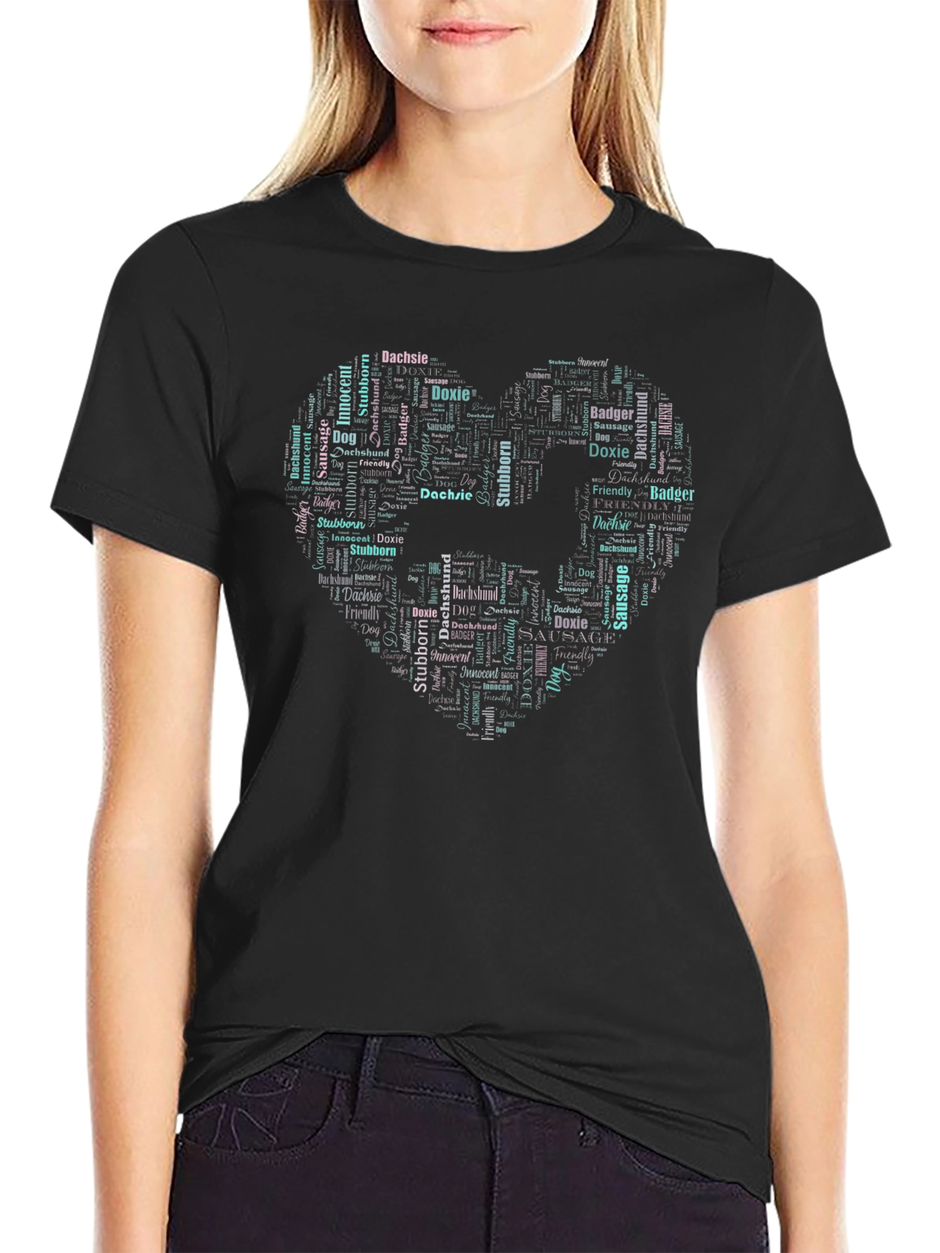 Dachshund Word Art Heart T-Shirt