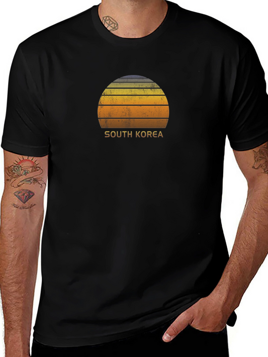 South Korea Sunset Graphic Tee - Retro Style Black T-Shirt