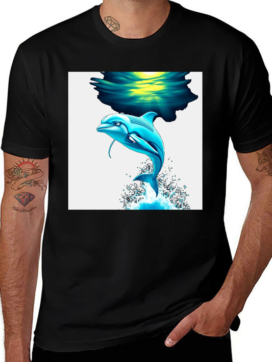 Dolphin Graphic Tee - Black Cotton Blend T-Shirt