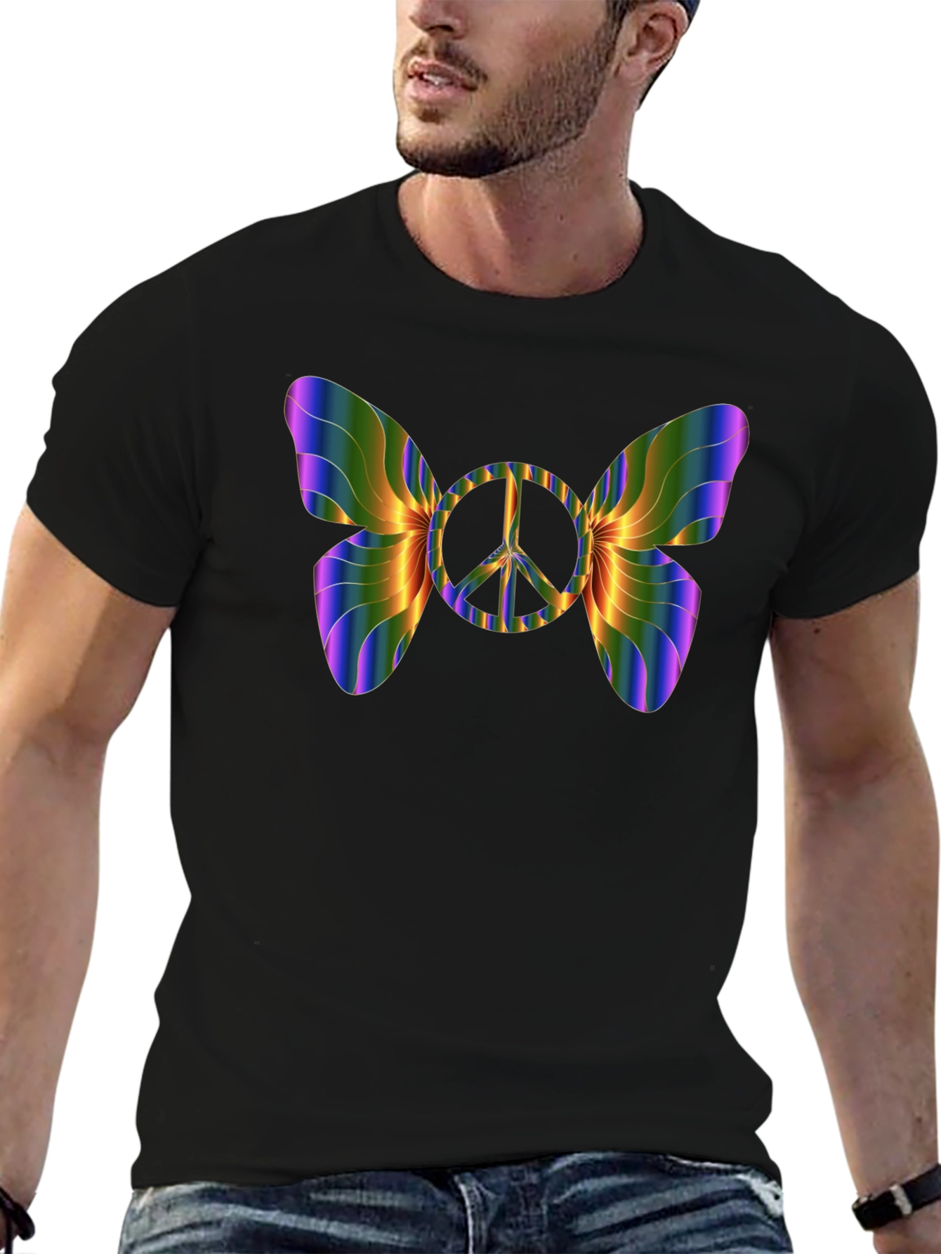 Peace Sign Butterfly T-Shirt - Rainbow Wings