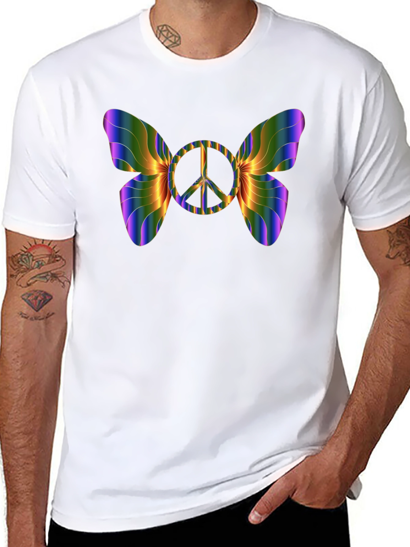 Peace Sign Butterfly T-Shirt - Rainbow Wings